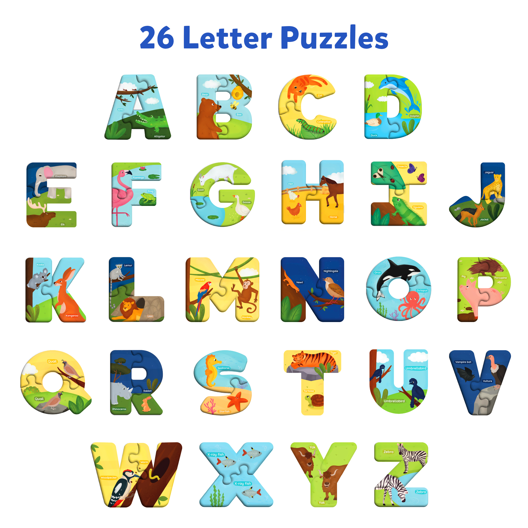 Skillmatics Puzzle : The Animal Alphabet | Fun & Educational 52 Piece Jigsaw Puzzle | Gifts for Ages 3 to 6