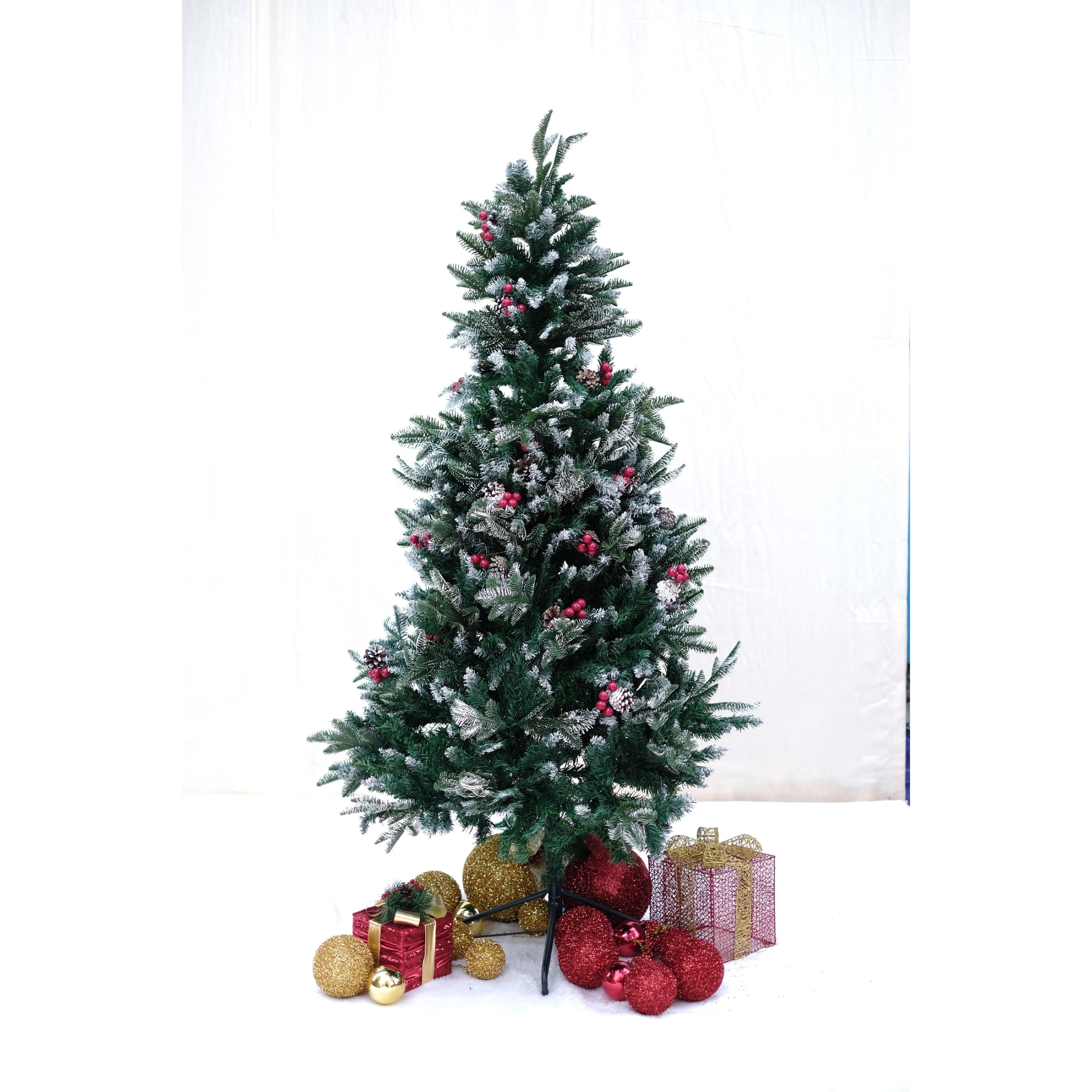 SWEN 4/6 Feet Northlight Flocked Christmas Tree Pinecones And Cherries