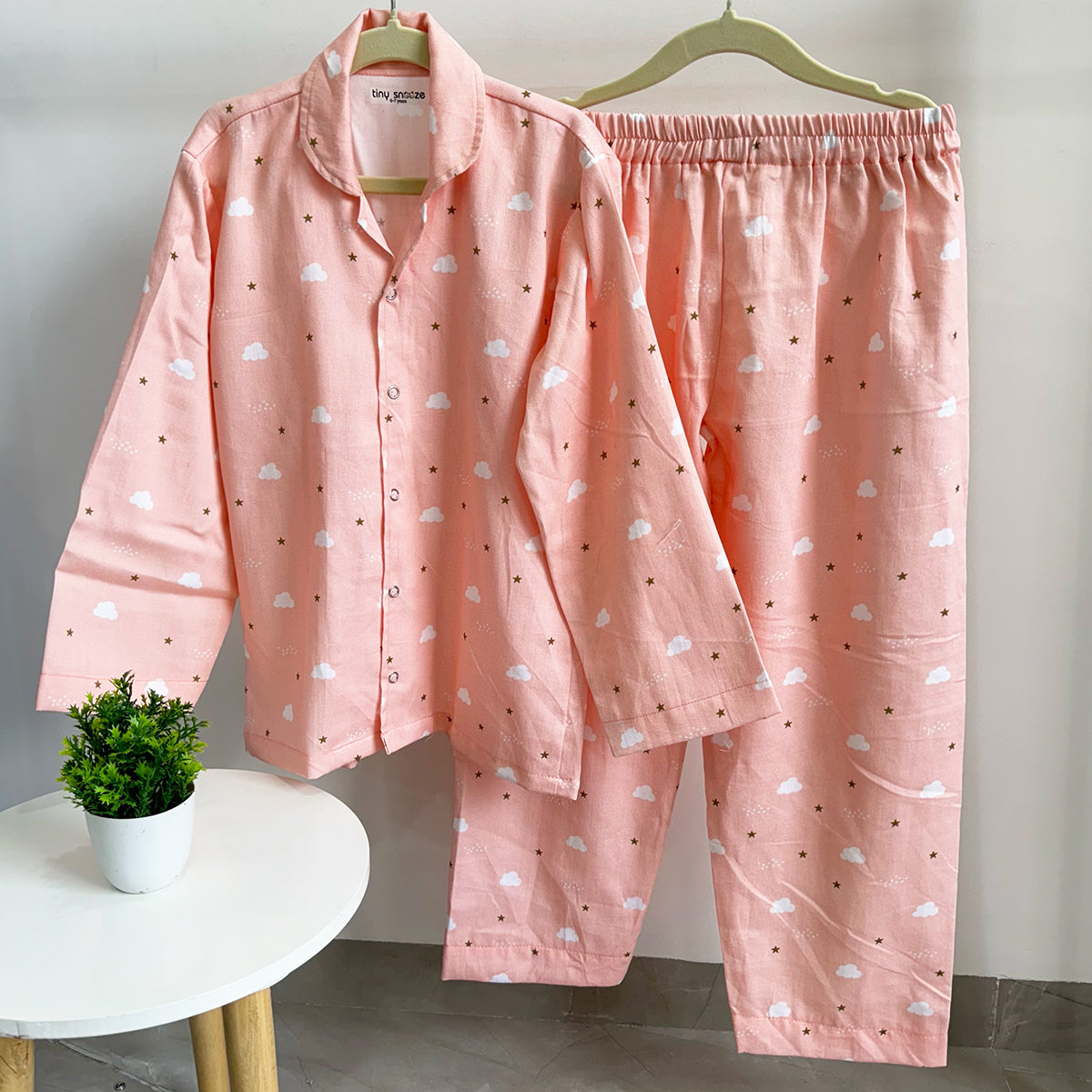 Tiny Snooze- Organic Nightsuit- Pink Clouds