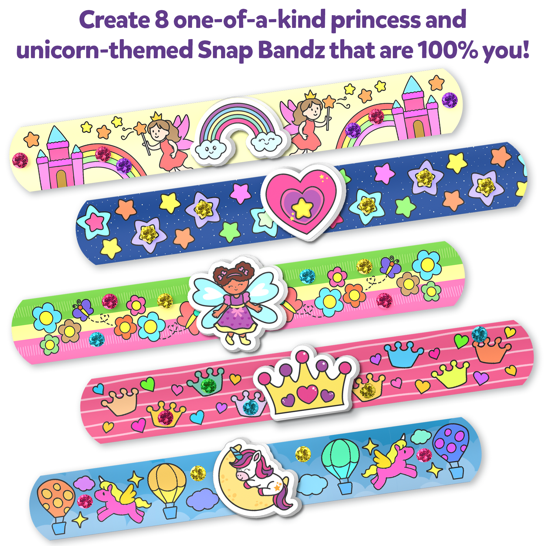 Skillmatics Craft Activity - Snap Bandz, Unicorns & Princesses, DIY Art & Craft Activity, Mess-Free, Creative Kit, 8 Bands (8.6"), Gifts for Girls & Boys Ages 4, 5, 6, 7, 8, 9, 10