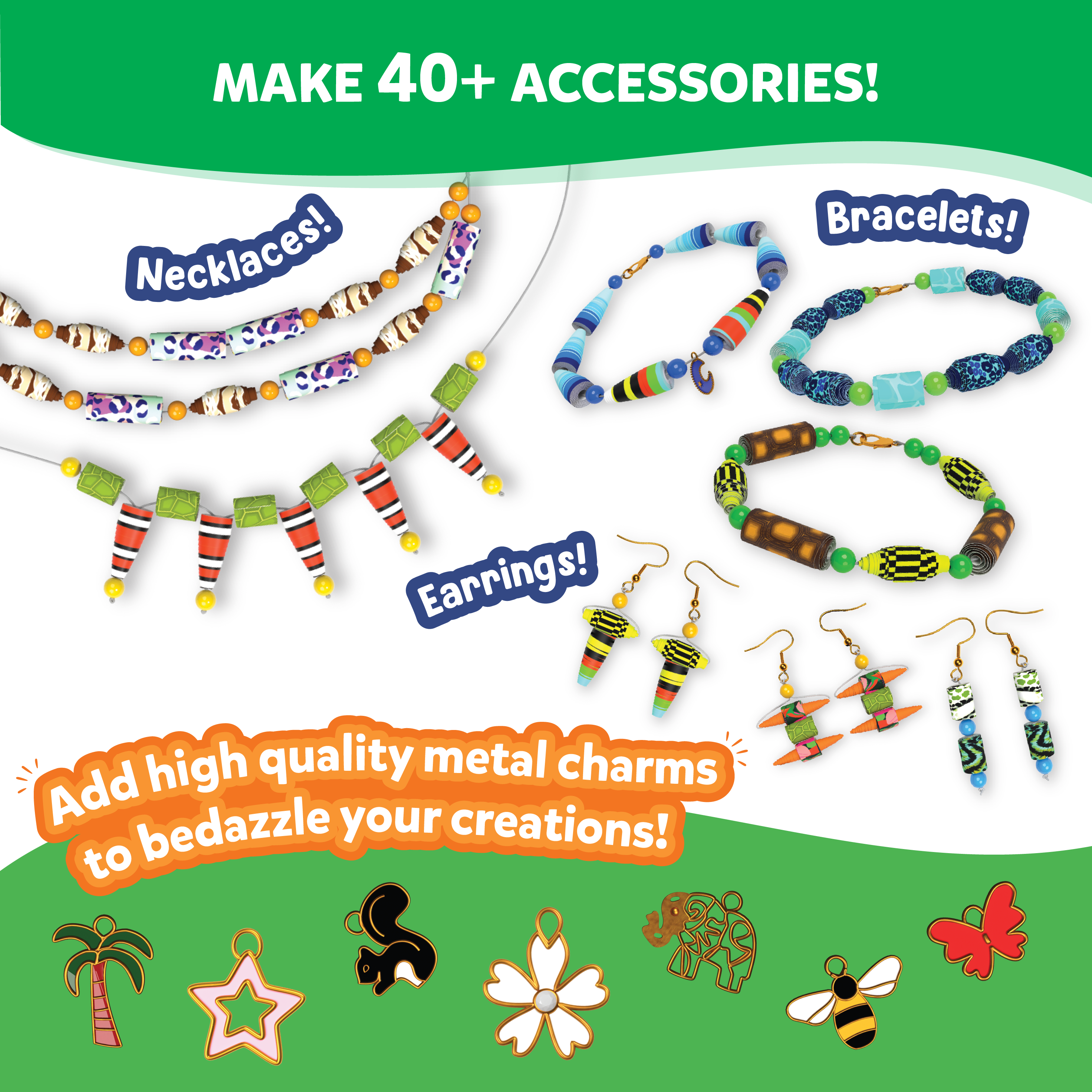 Skillmatics Craft Activity - Roll-Up Beads Jungle Party DIY Kit, 350+ Charms & Beads, Create 40+ Necklaces, Earrings and Bracelets, Gifts for Tweens and Girls, Ages 6, 7, 8, 9, 10, 11, 12, 13