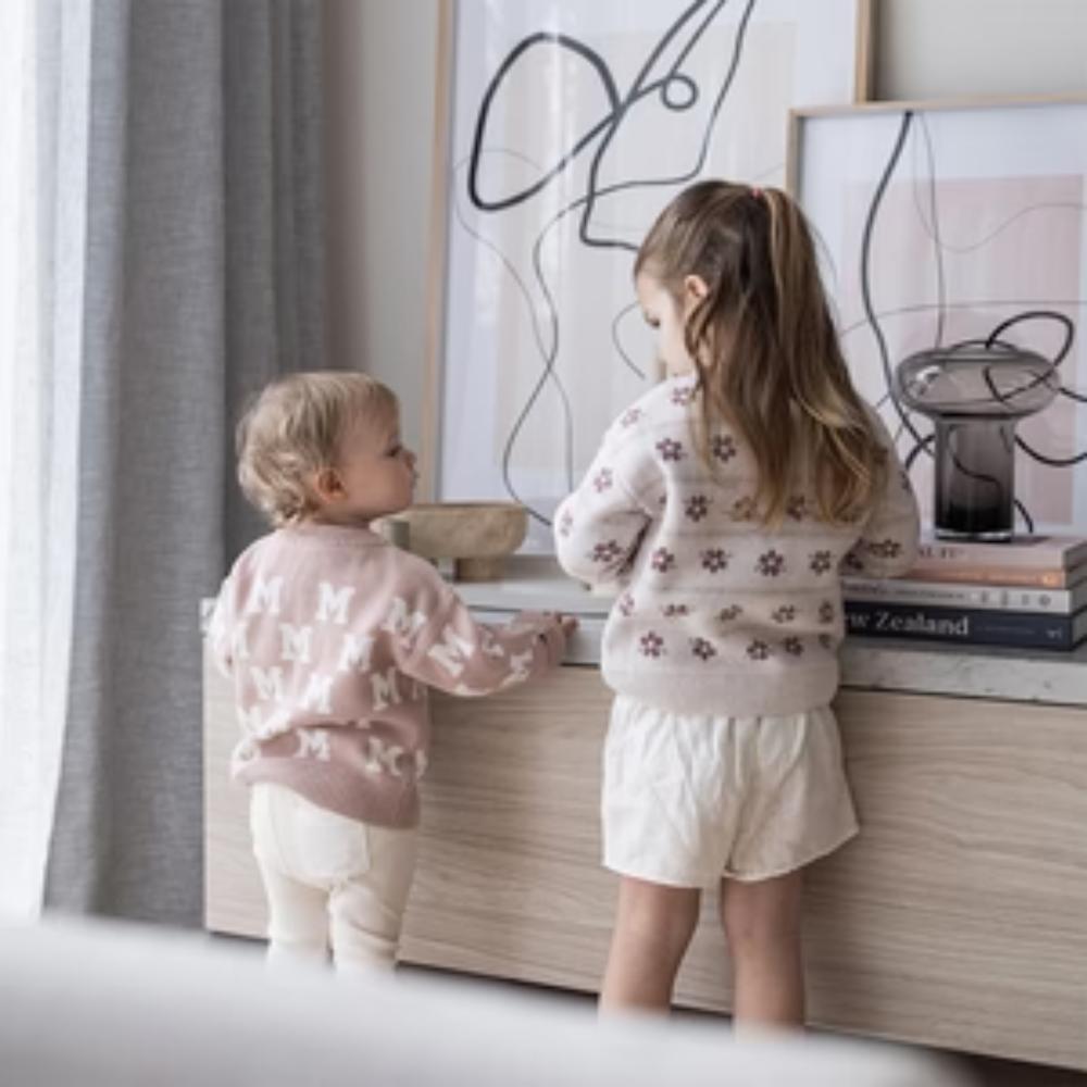 Letter Jumper - Oatmeal; Letter: Rose Bloom; Flower: Rose Bloom; Camel