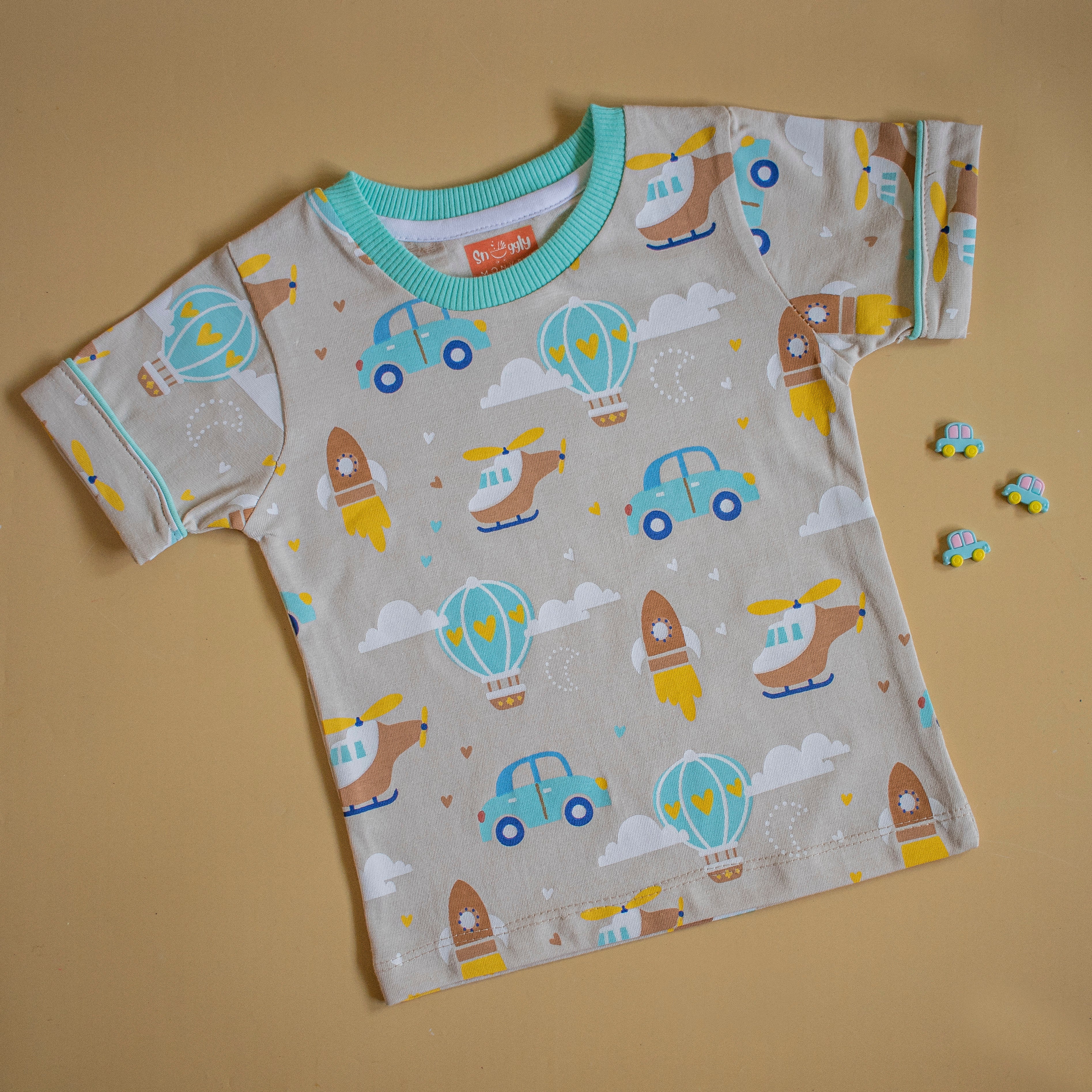 Snuggly Monkey Boys Helicopter Rocket  Print T-Shirt With Shorts