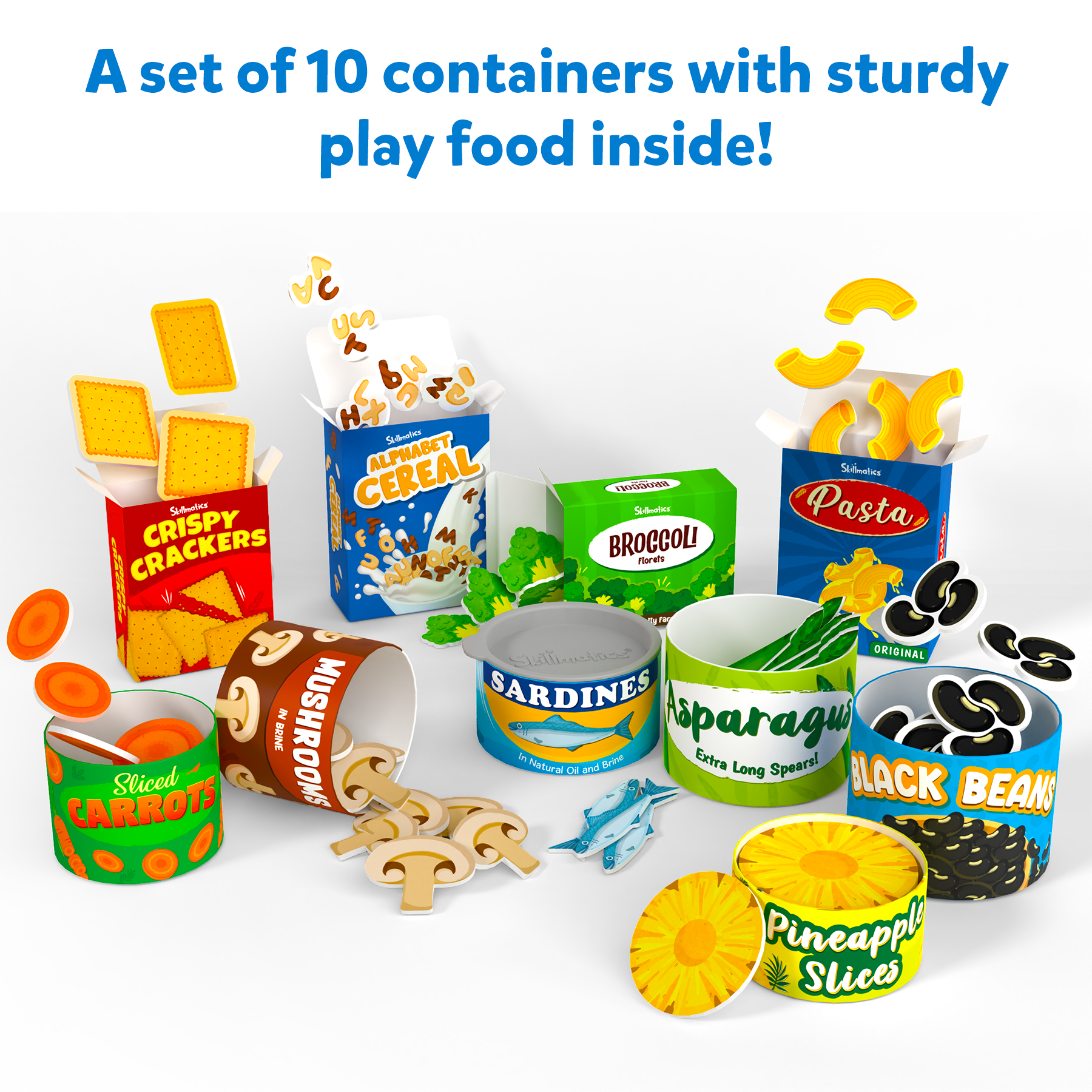 Skillmatics Grocery Set - 100+ Pieces, 10 Containers with Play Food Inside, Realistic Pretend Play Toys for Kids Kitchen Set, Gift for Girls & Boys Ages 3 & Up