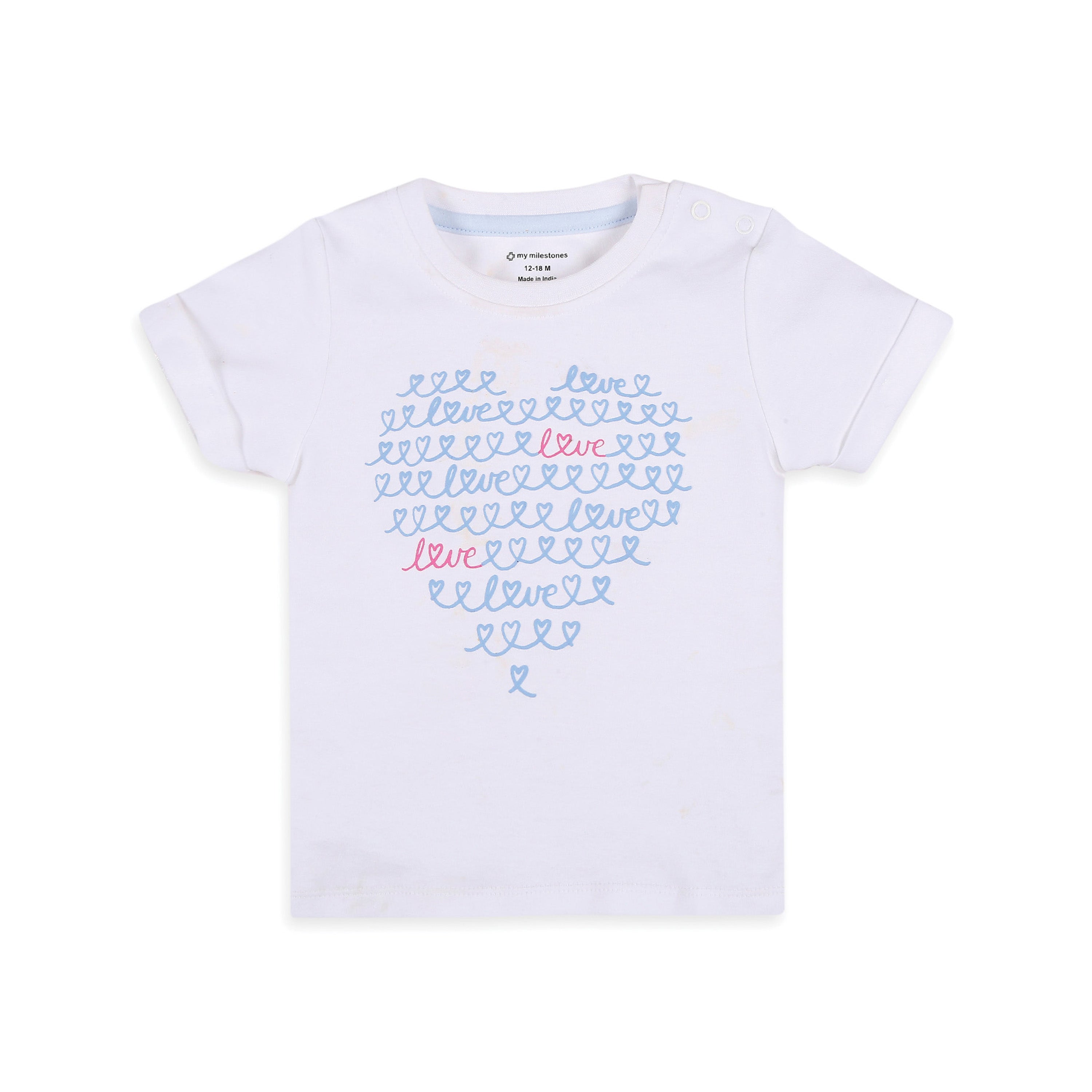 My Milestones 100% Cotton Baby Girl Printed Tee with Denim Shorts - White & Blue