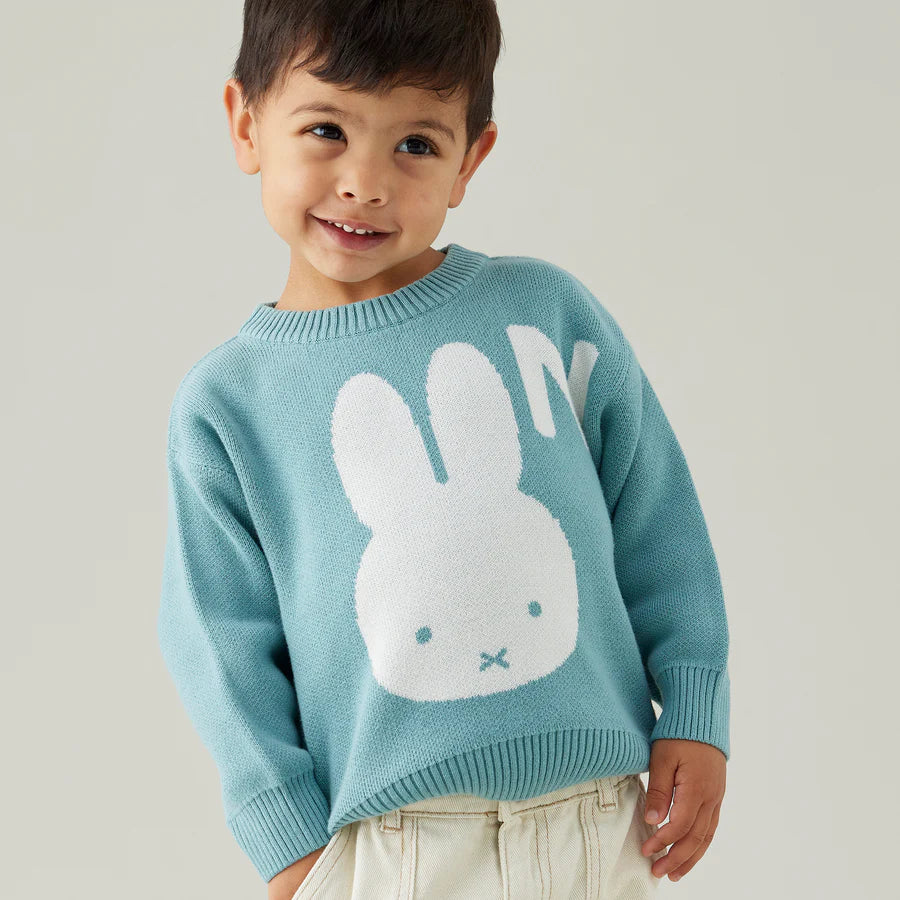 Miffy Letter Jumper - Stone Blue; Letter: Ivory
