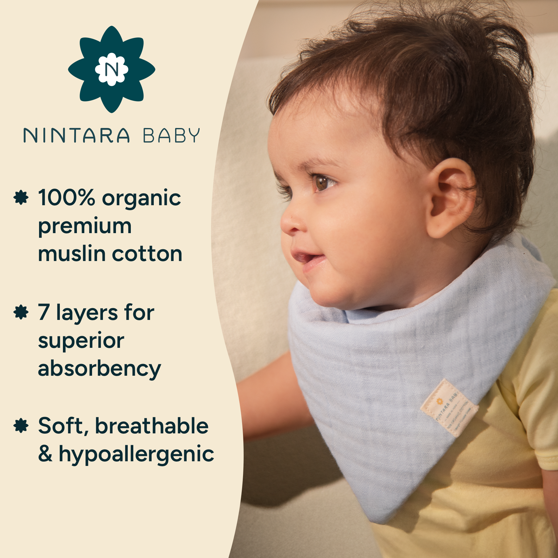 Bandana Bibs – 100% Organic Premium Muslin Cotton, Absorbent, Waterproof, Extra-Soft, Adjustable, Lightweight & Durable, Perfect for Newborns, Babies & Toddlers Ages 0-3, Pack of 2/3/6