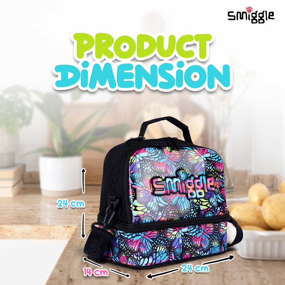 Smiggle Vivid Hardtop Lunchbox (Bag) Black Mix, 3Y+