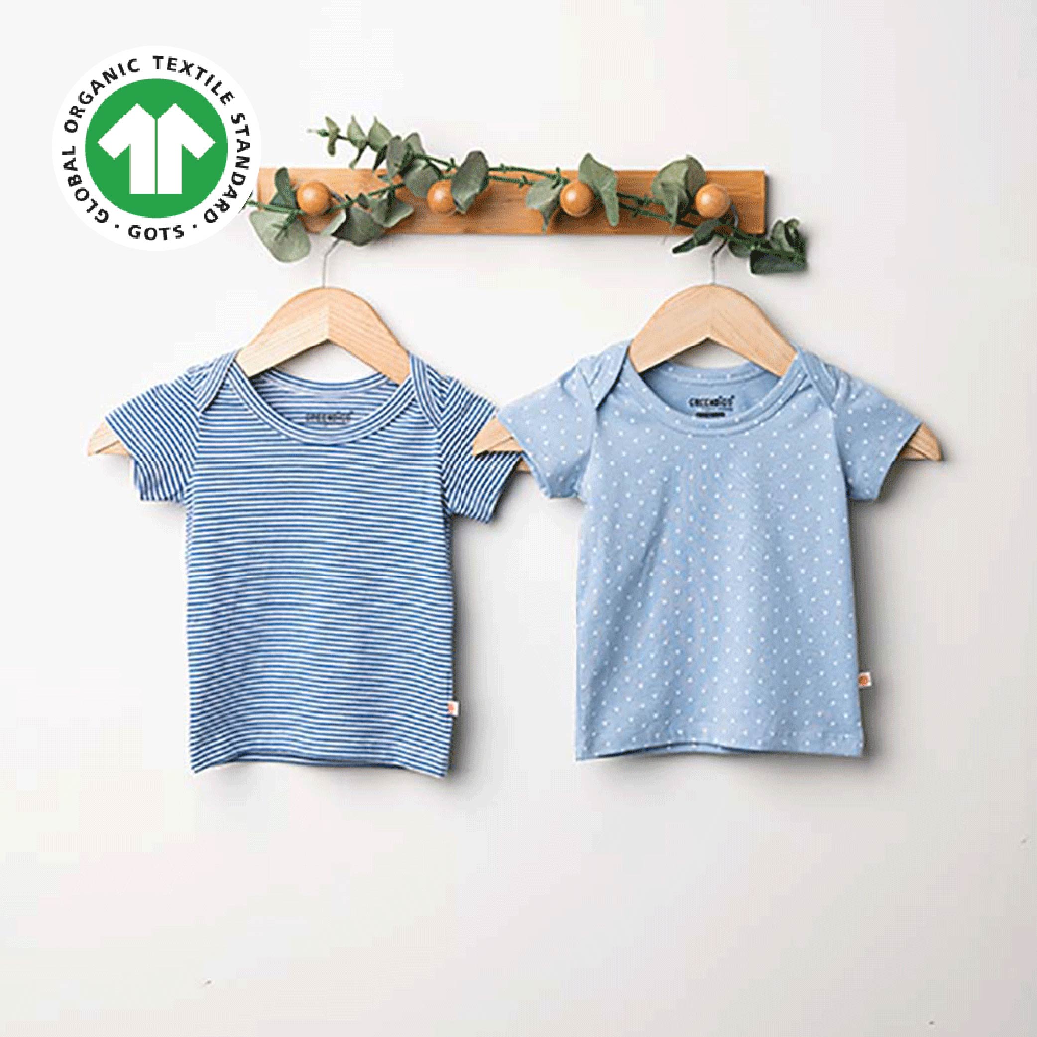 Greendigo 100% Organic Cotton Blue Printed Tshirt/Top For New Born Baby Boys And Baby Girls - Pack Of 2
