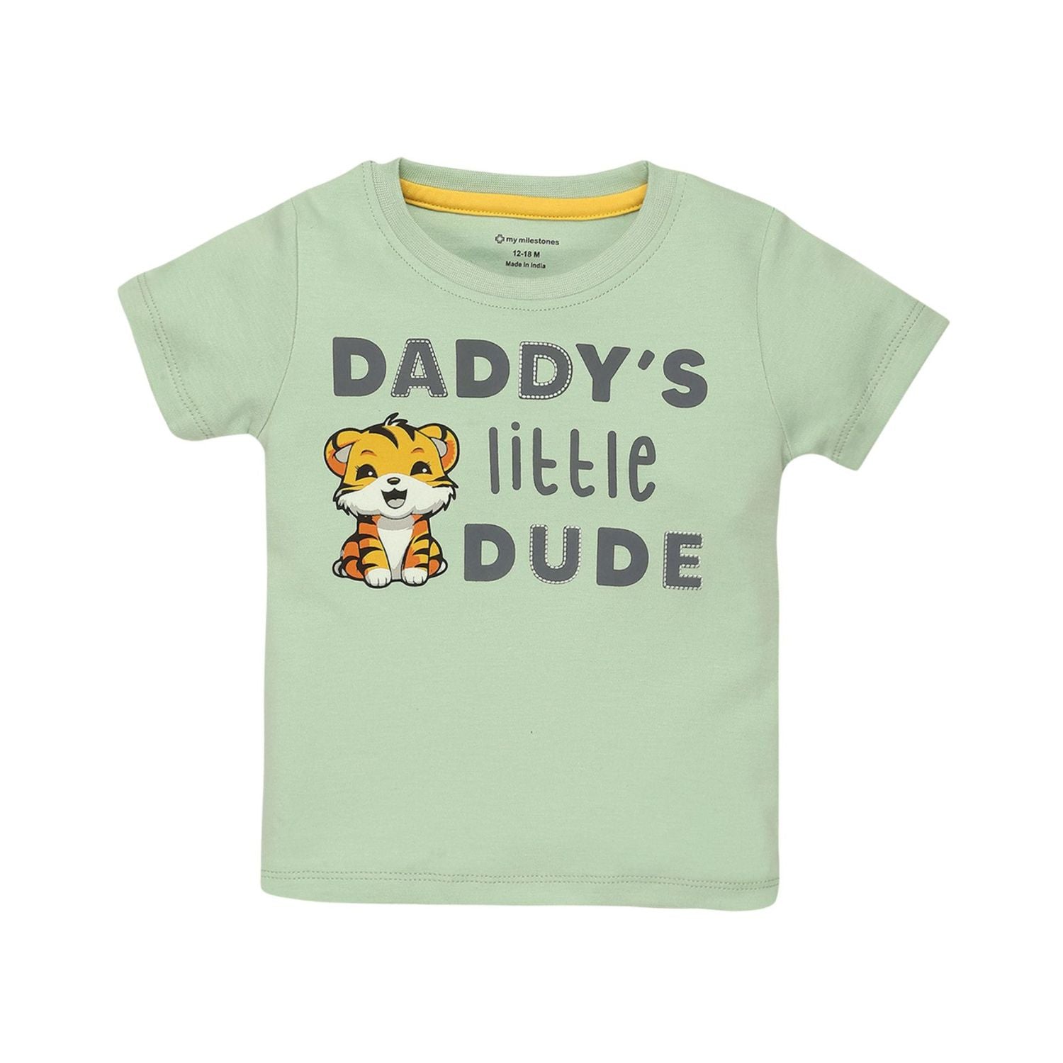 Puff Print Baby Boy Round Neck Tee with Shorts - Sage Green