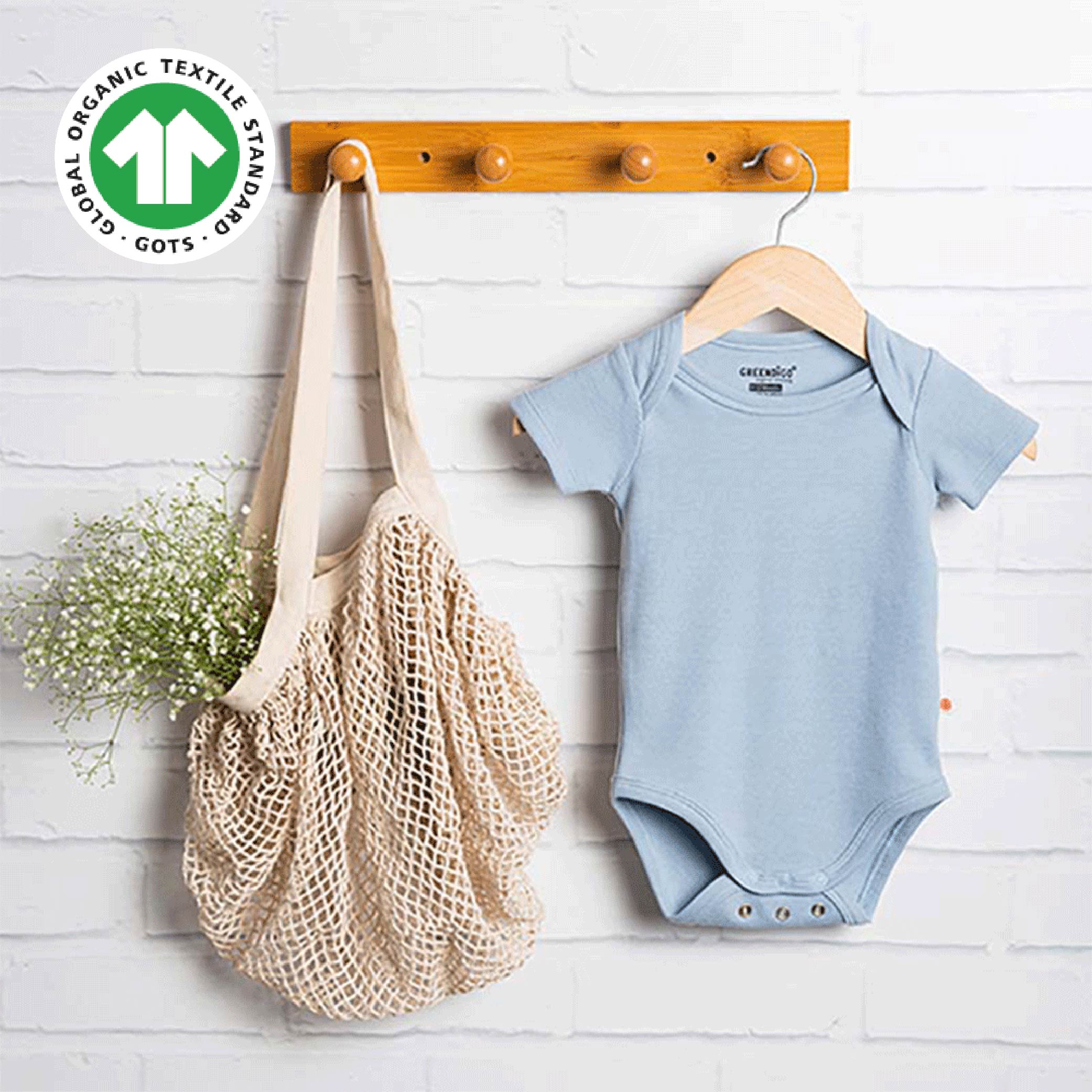 Greendigo 100% Organic Cotton Blue Solid Bodysuit For New Born Baby Boys And Baby Girls