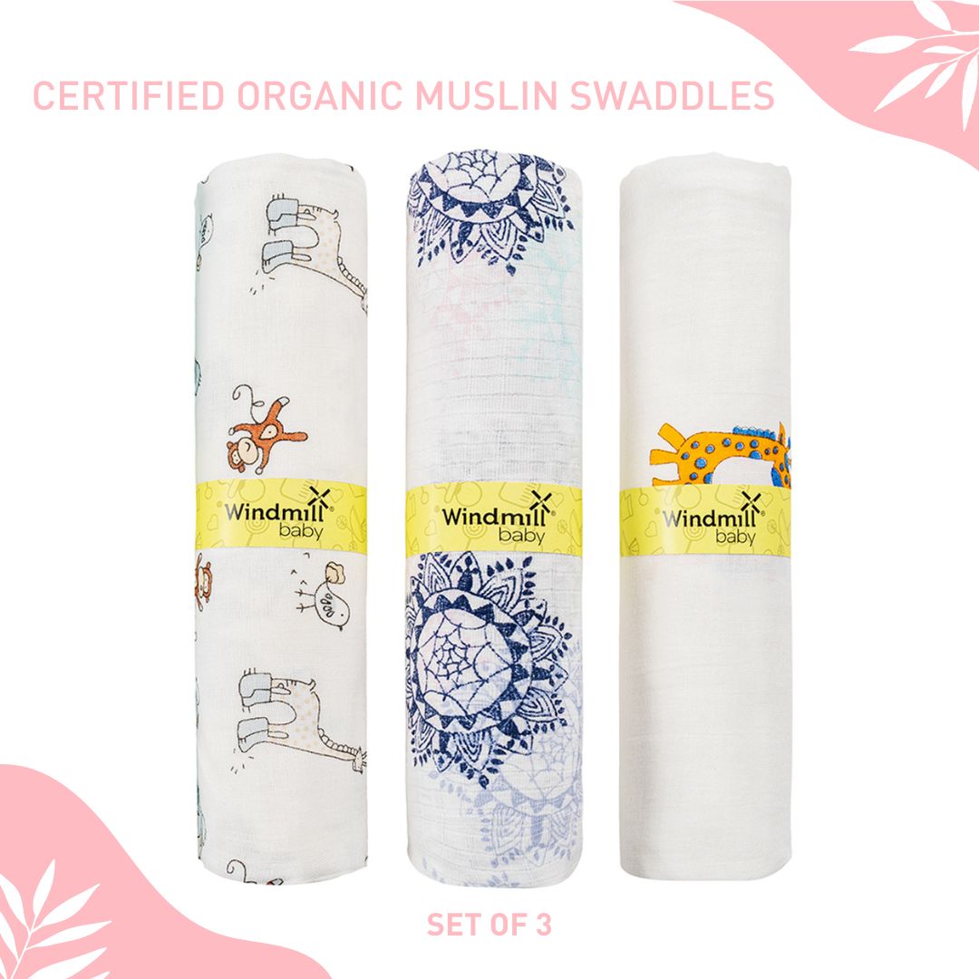 Windmill Baby Organic Muslin Swaddles, Set Of 3, 0-18 Months