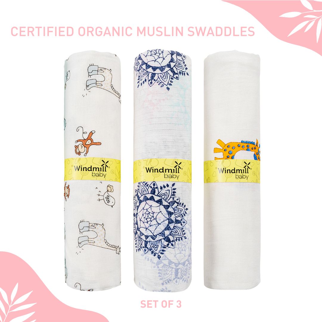 Windmill Baby Organic Muslin Swaddles, Set Of 3, 0-18 Months