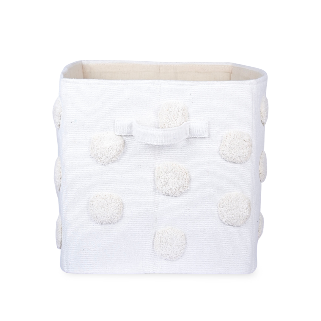PomPom Large Rectangular Beige Toy Storage Basket