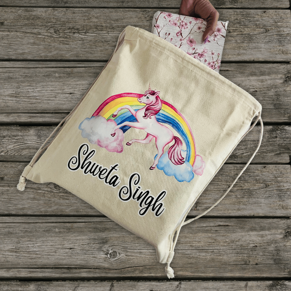 Rainbows & Unicorns Drawstring Bag (Canvas)