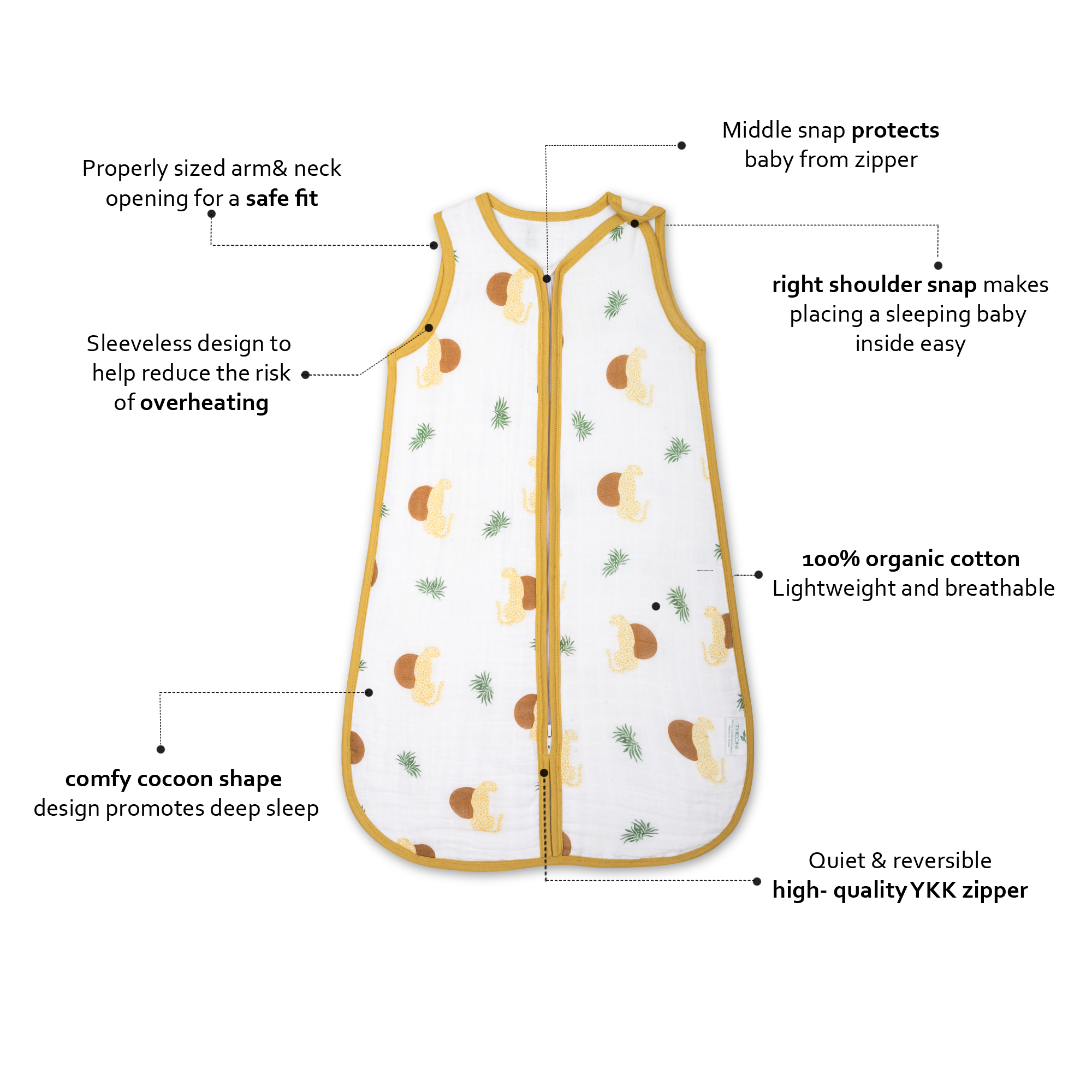 Theoni 100% Cotton Muslin Baby Sleeping Bag - Woody Tiger