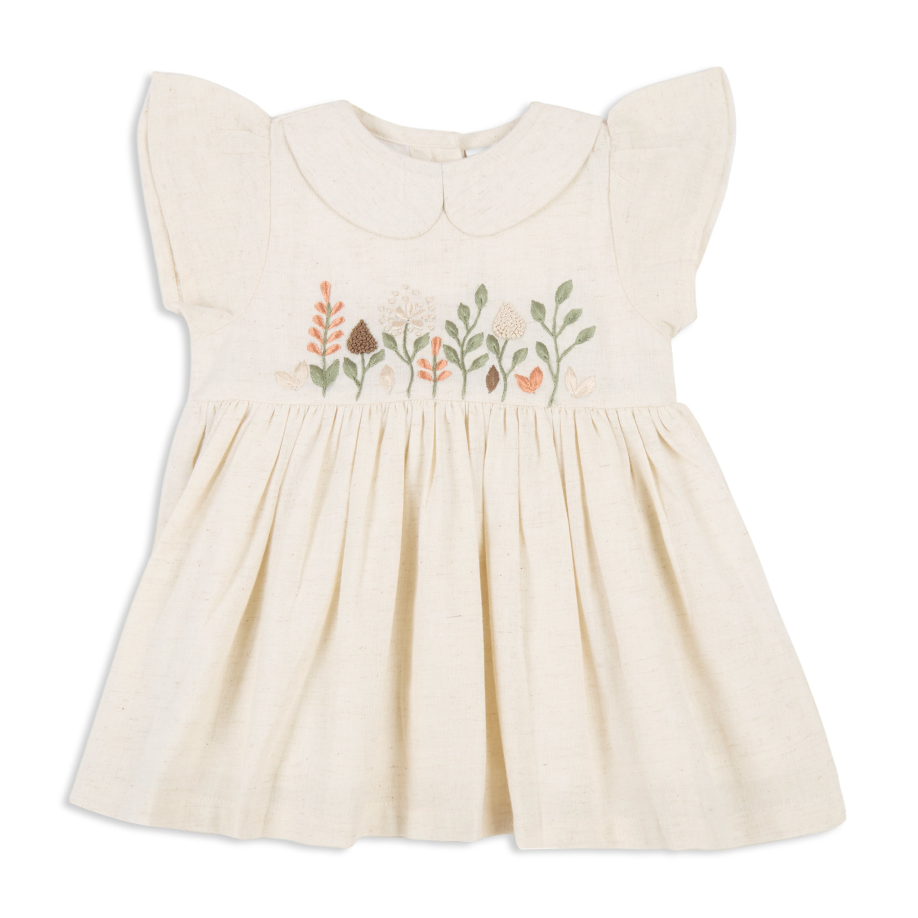 Peter Pan Collar Embroidery Dress With Bloomer & Hairband - Beige