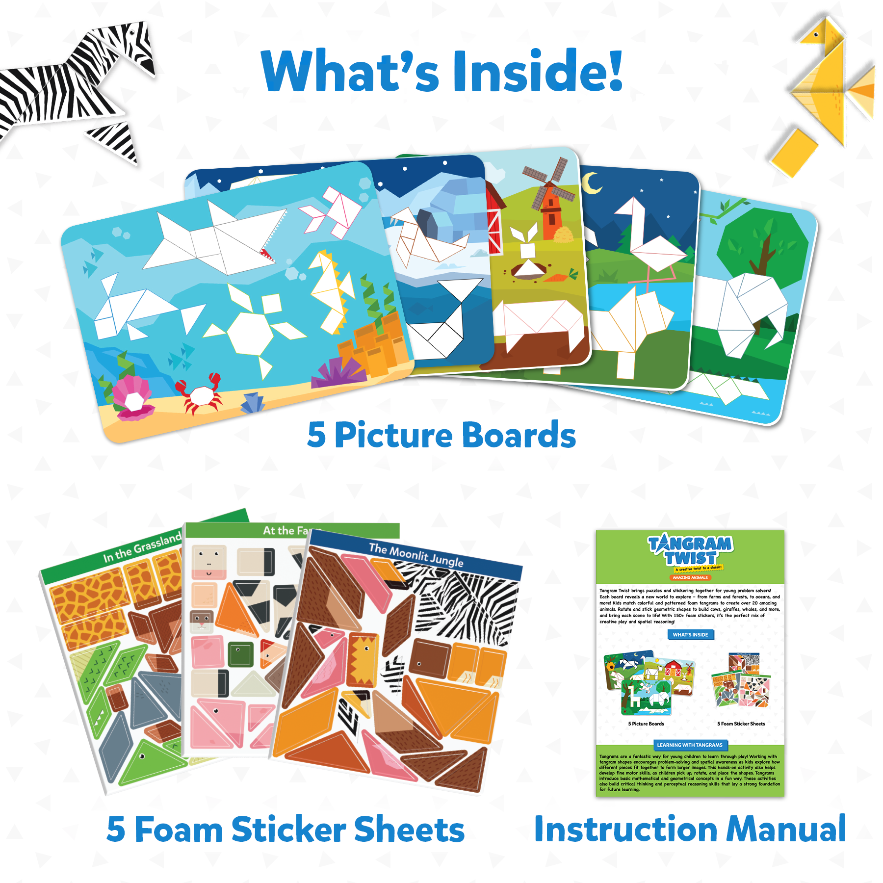 Skillmatics Art & Craft Activity - Tangram Twist Amazing Animals, STEAM Toy, Craft Kits, Puzzles, DIY Activity, No Mess Sticker Art, Educational for Boys & Girls, Gifts for Ages 4, 5, 6, 7