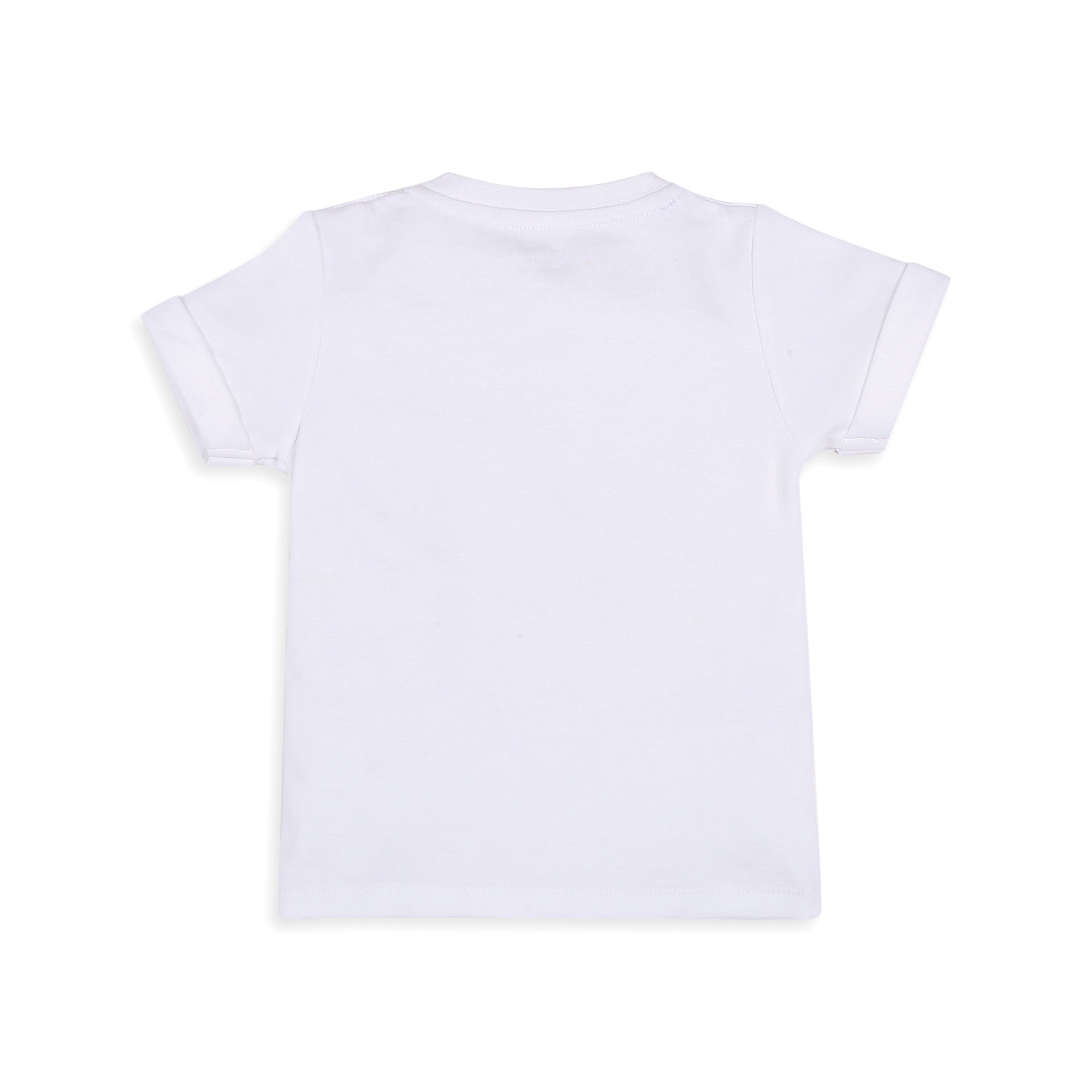 My Milestones 100% Cotton Baby Girl Printed Tee with Denim Shorts - White & Blue
