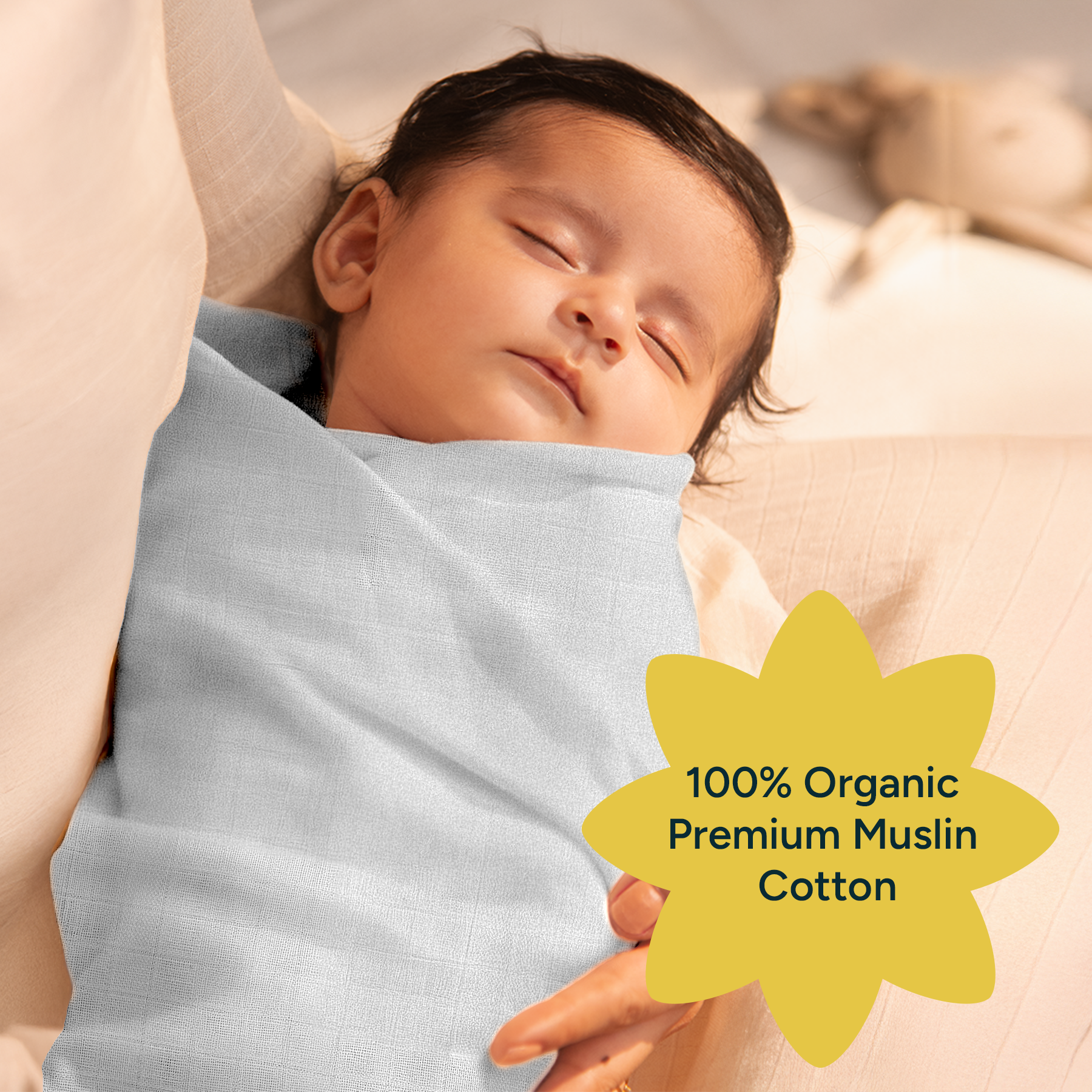 Nintara Baby Swaddle - 100% Organic Premium Muslin Cotton, 39" x 39" (100 cm x 100 cm), Ultra-Soft, Breathable & Lightweight, Multipurpose, Unisex, Hypoallergenic, Gifts for Newborn Babies