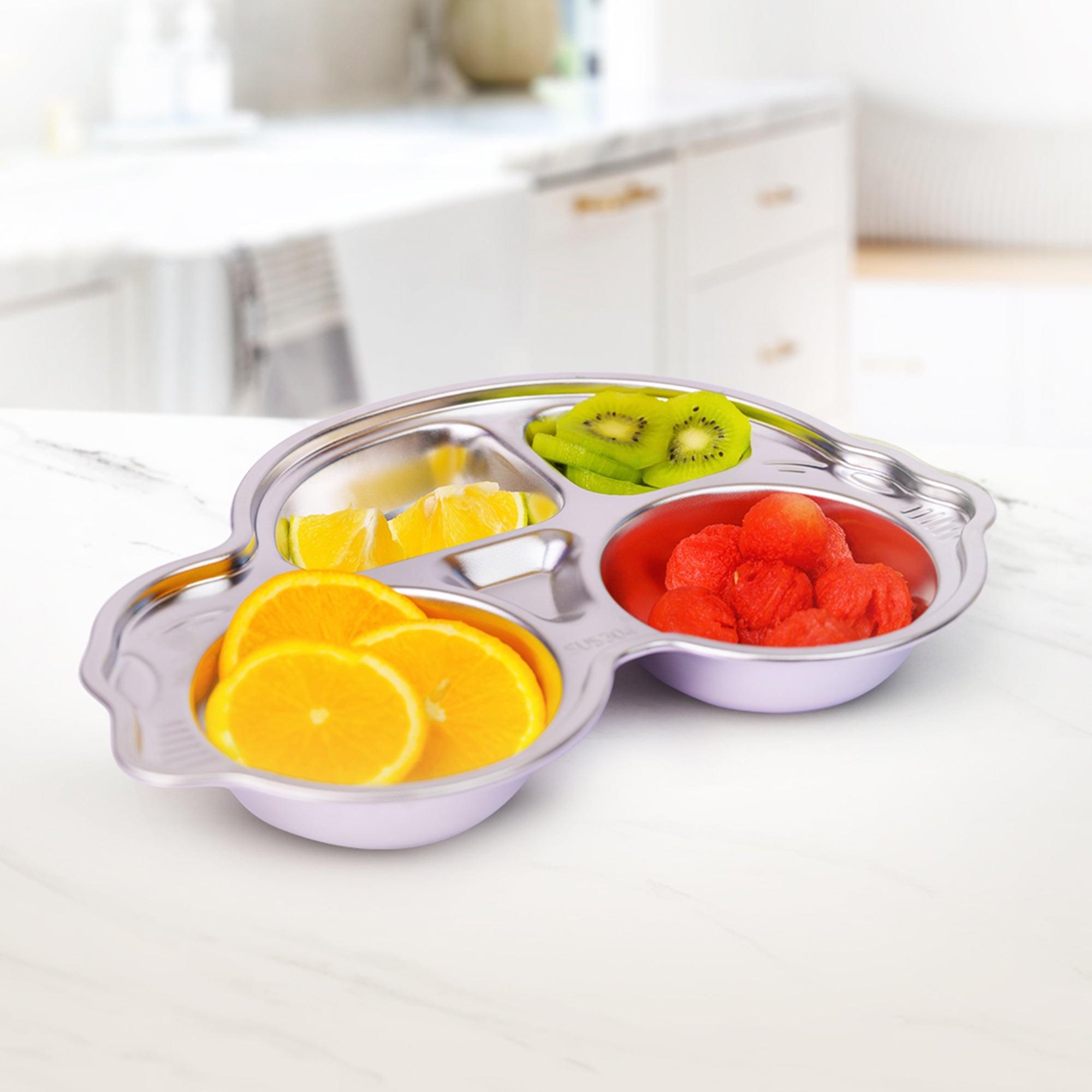 Theoni Stainless Steel Section Kids Plate / Portion Plate / Dinner Dish - Set of 2 (1 Car & 1 Bus)