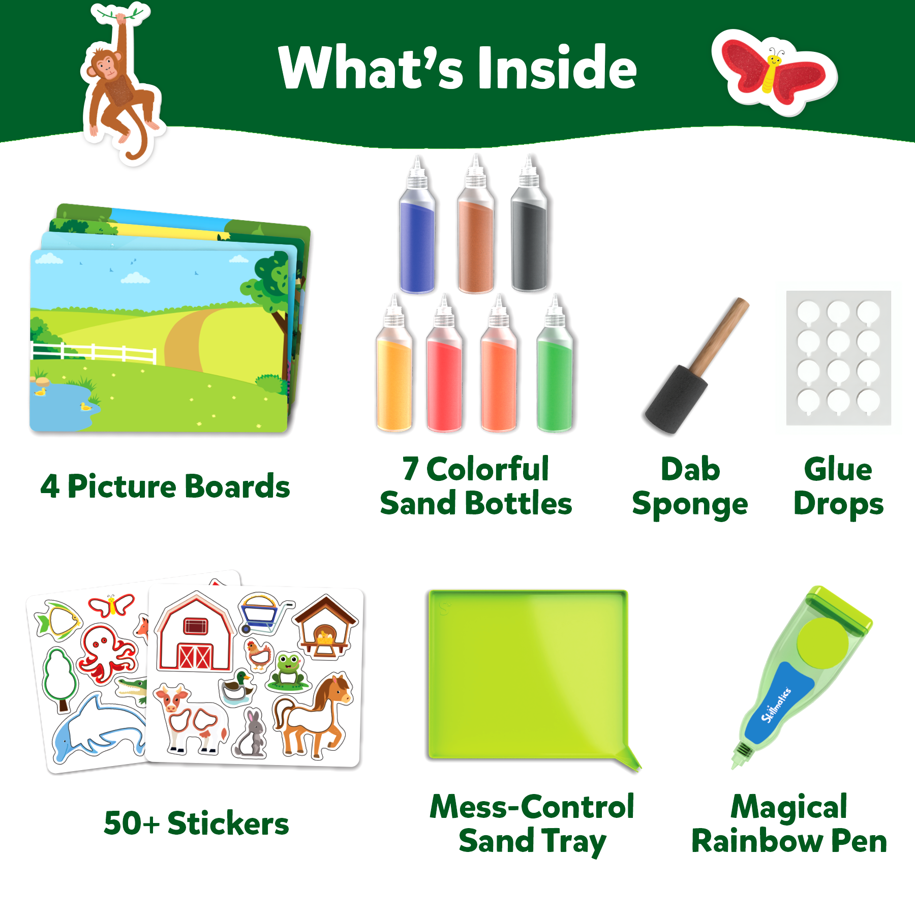 Skillmatics Sand Art Activity - Animals, Create & Stick 50+ Colorful Stickers, Creative Craft Kits & Supplies for Kids, Gifts for Girls & Boys Ages 4, 5, 6, 7, 8, 9, 10