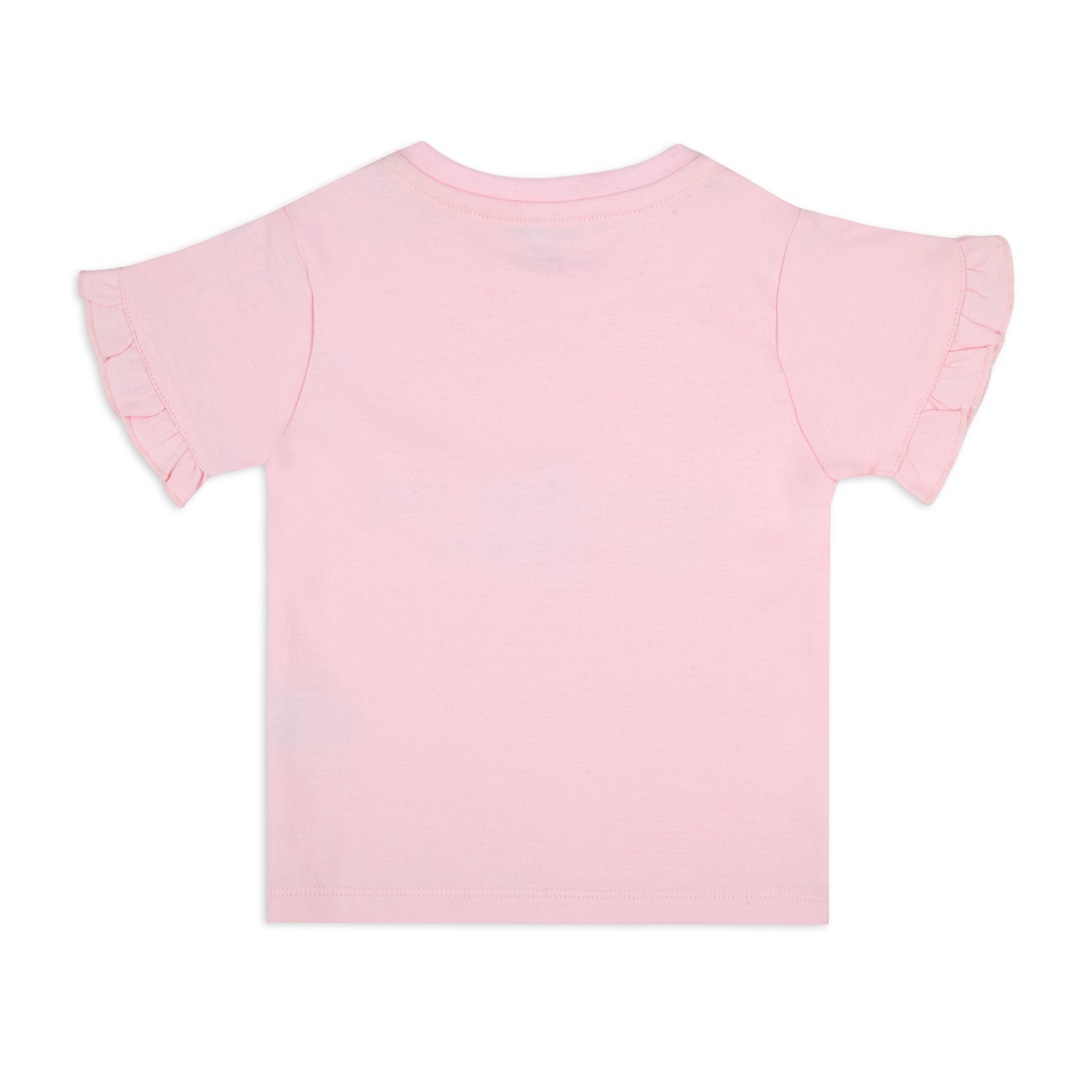 Puff Printed Ruffle Sleeves Tee With Chambray Short - Pink & Blue