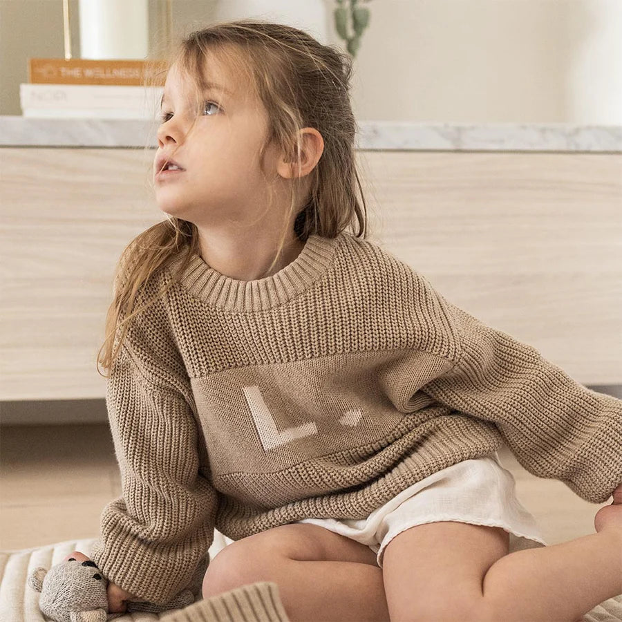 Letter Jumper - Light Camel; Letter: Oatmeal; Panel: Light Camel