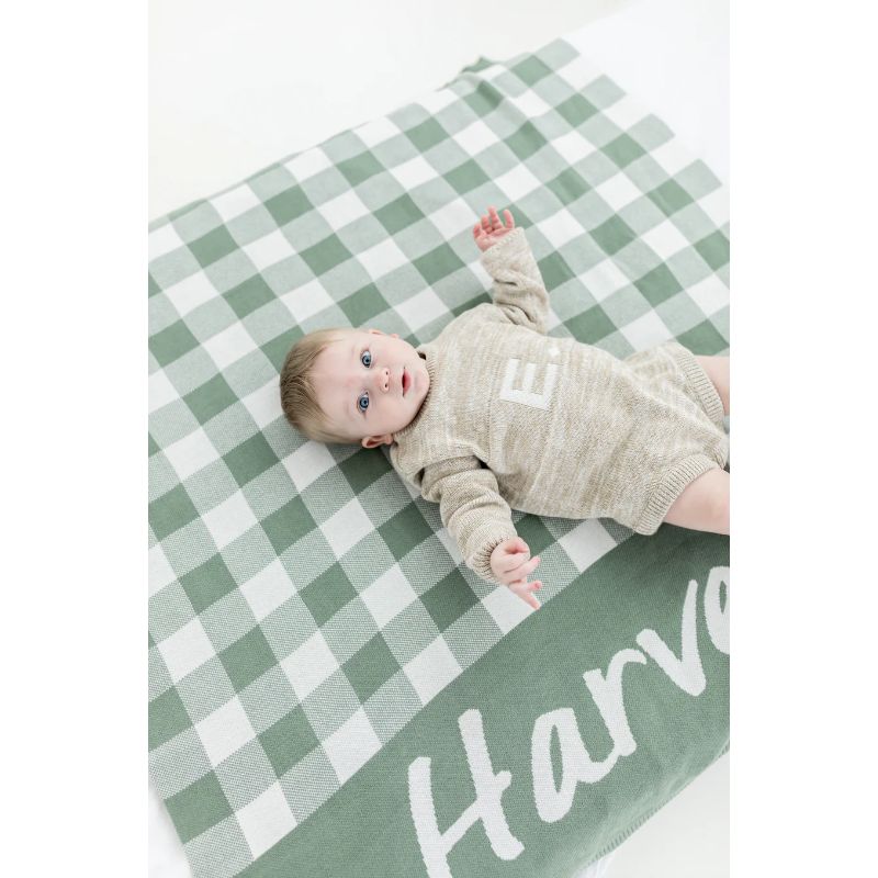 Gingham Check Misty Rose & Ivory Personalised Name Blanket