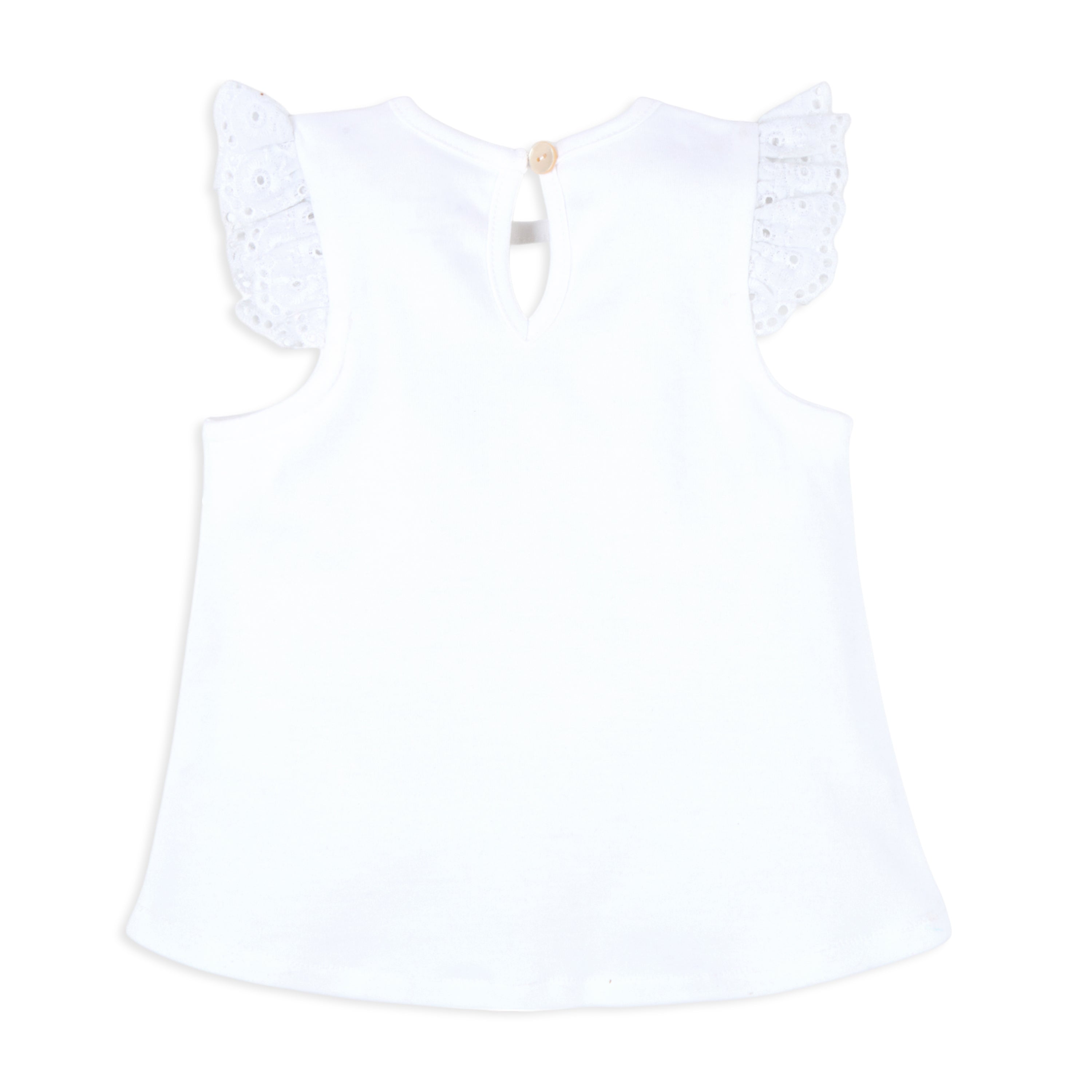 Butterfly Print Tee With Denim Shorts & Hairband - White & Blue