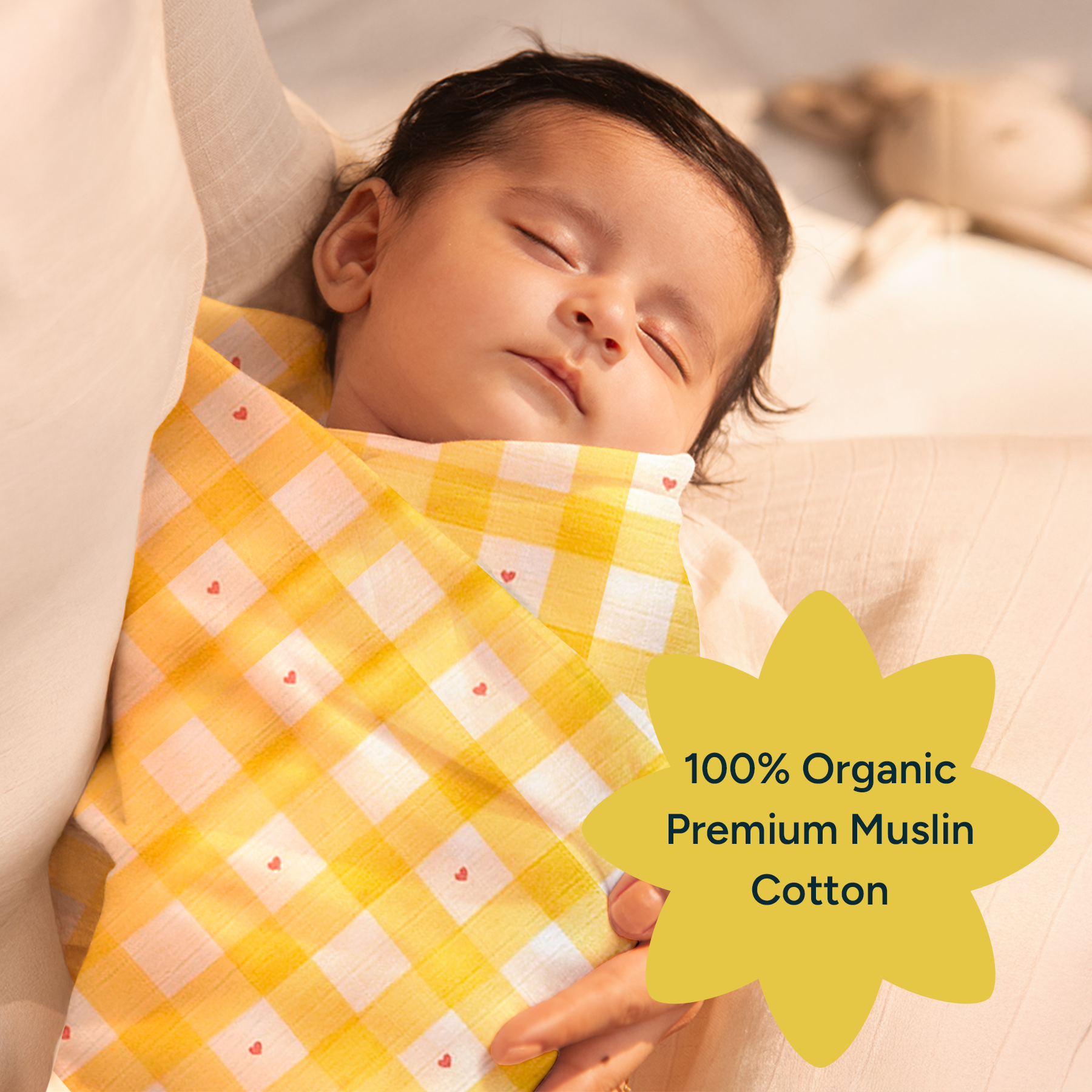 Nintara Baby Swaddle - 100% Organic Premium Muslin Cotton, 39" x 39" (100 cm x 100 cm), Ultra-Soft, Breathable & Lightweight, Multipurpose, Unisex, Hypoallergenic, Gifts for Newborn Babies