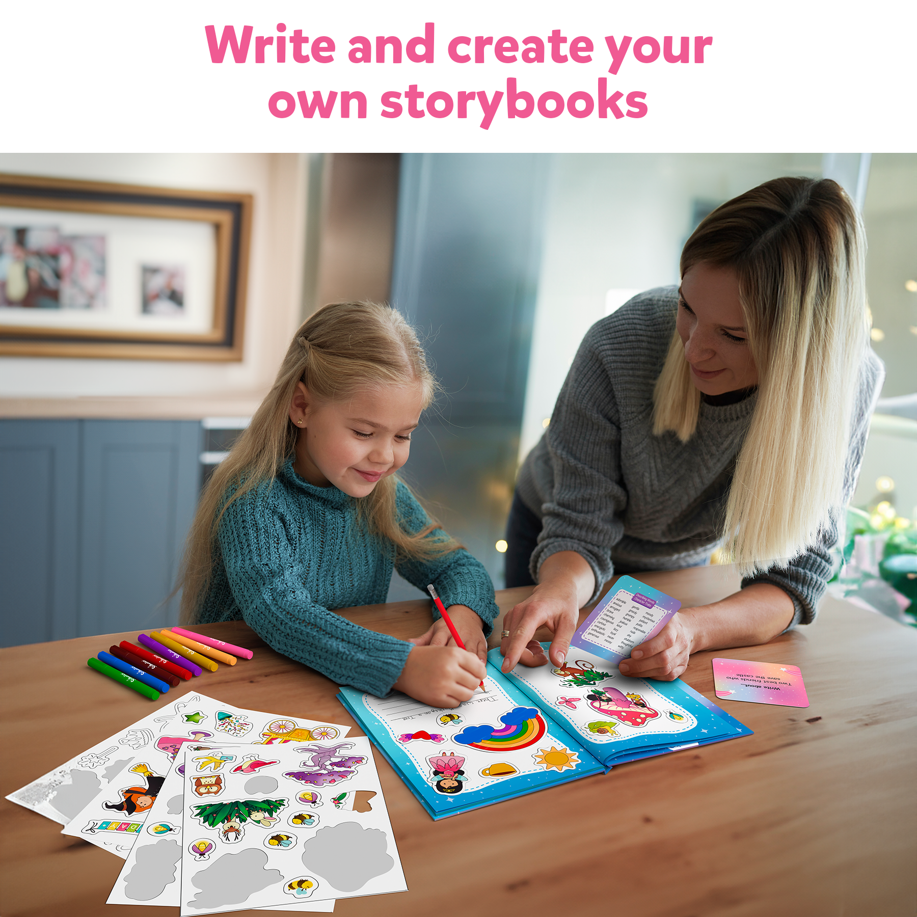 Skillmatics Storybook Art Kit - Unicorn & Princesses Art Kit for Kids, Write & Create Fairytale Storybooks, Creative Activity for Girls, DIY Kit, 150+ Stickers, Gifts for Ages 5, 6, 7, 8, 9, 10