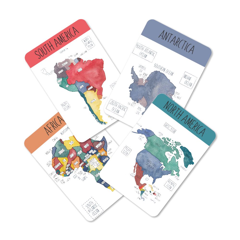 World Continents And Oceans Flahscards