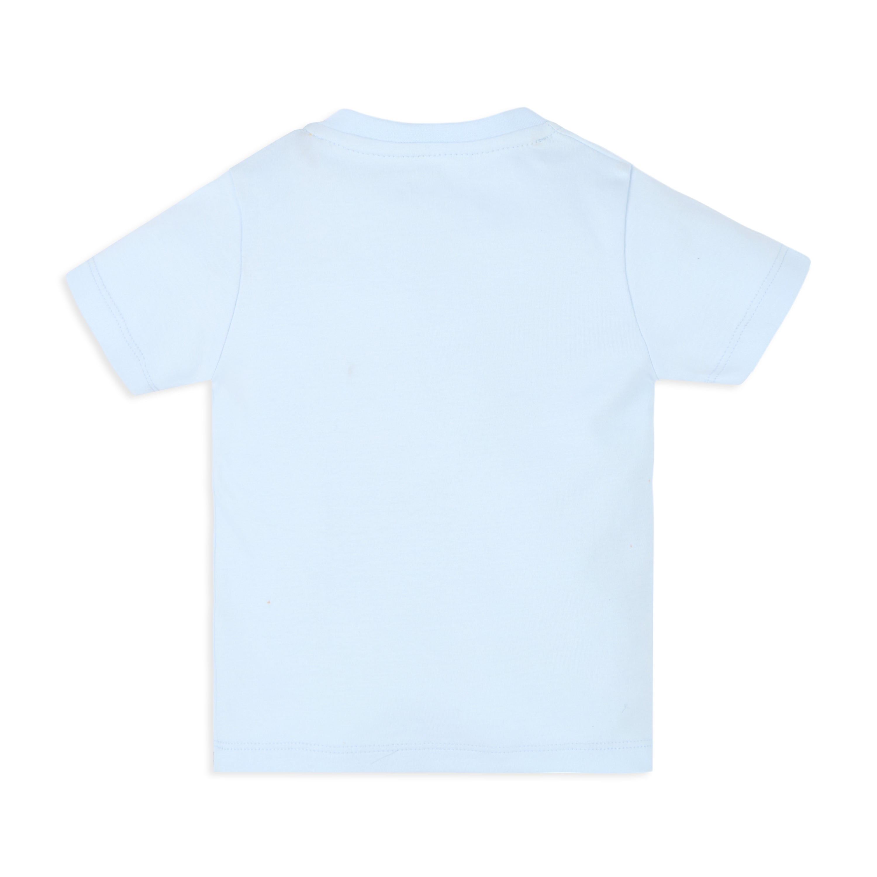 Puff Print Baby Boy Round Neck Tee with Shorts - Baby Blue