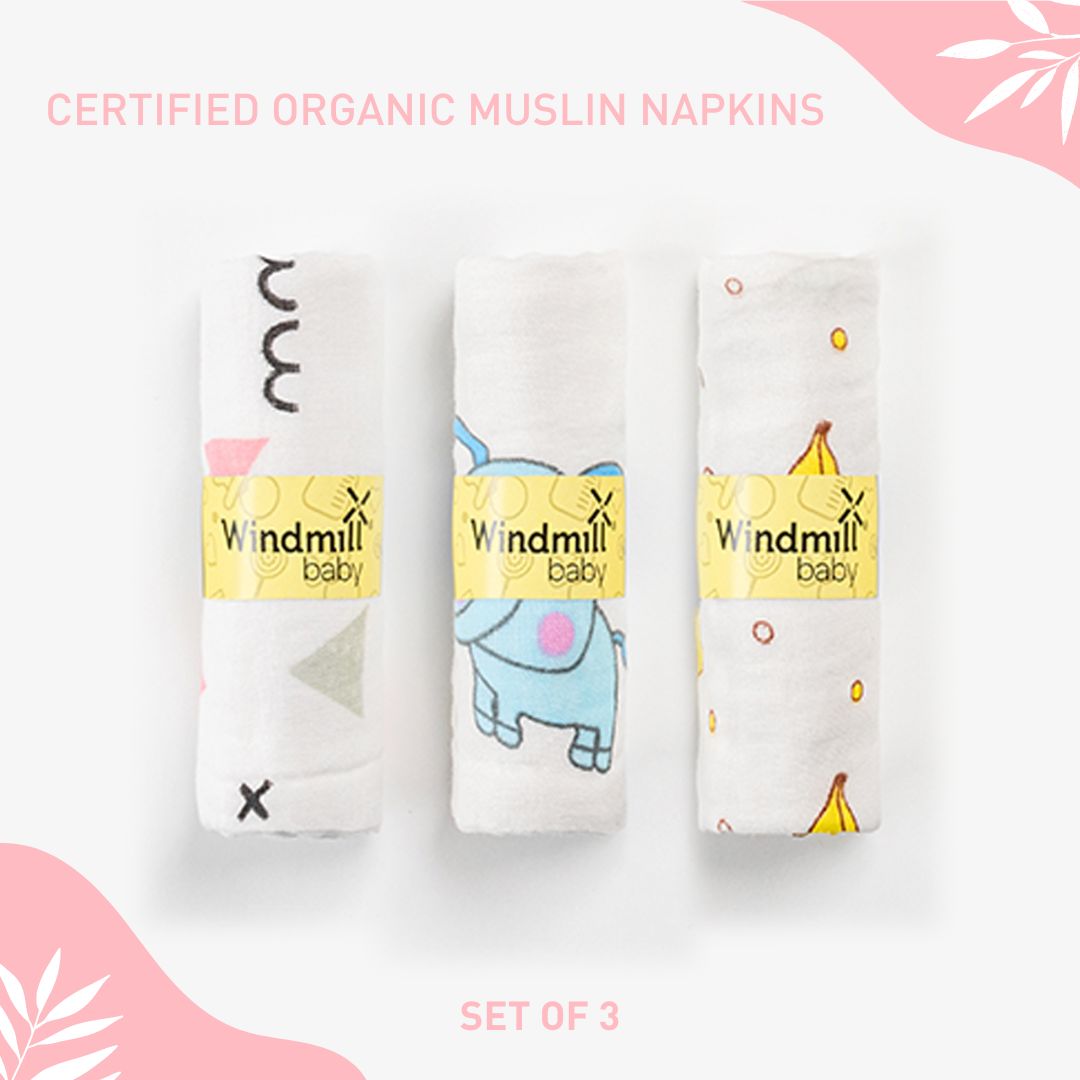 Windmill Baby Organic Muslin Napkins, Set Of 3, 0-2 Years