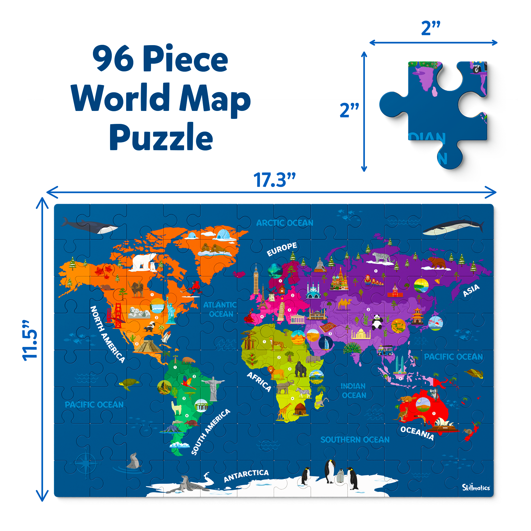 Skillmatics World Map Puzzle - 96 Piece Jigsaw Puzzle, Educational Toy For Learning 400+ Facts About 100 Countries, Gifts For Ages 6 To 12