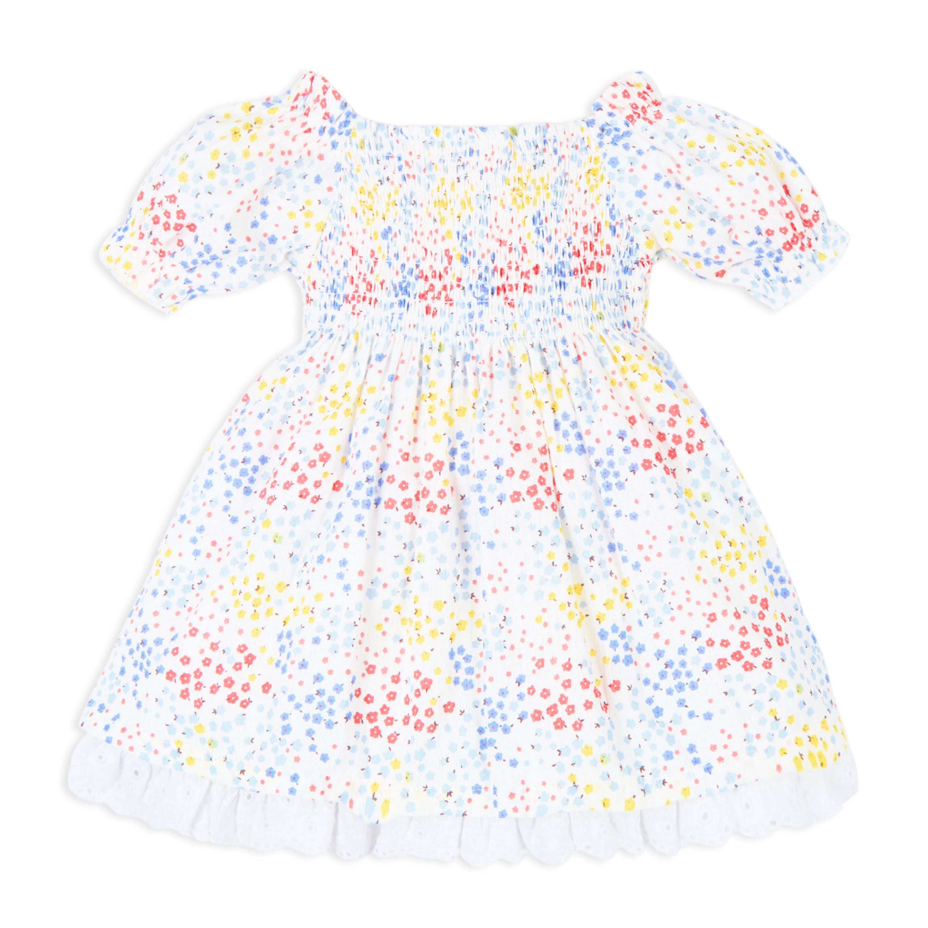 Ditsy Print Floral Puff Sleeves Dress With Hairband - Multi