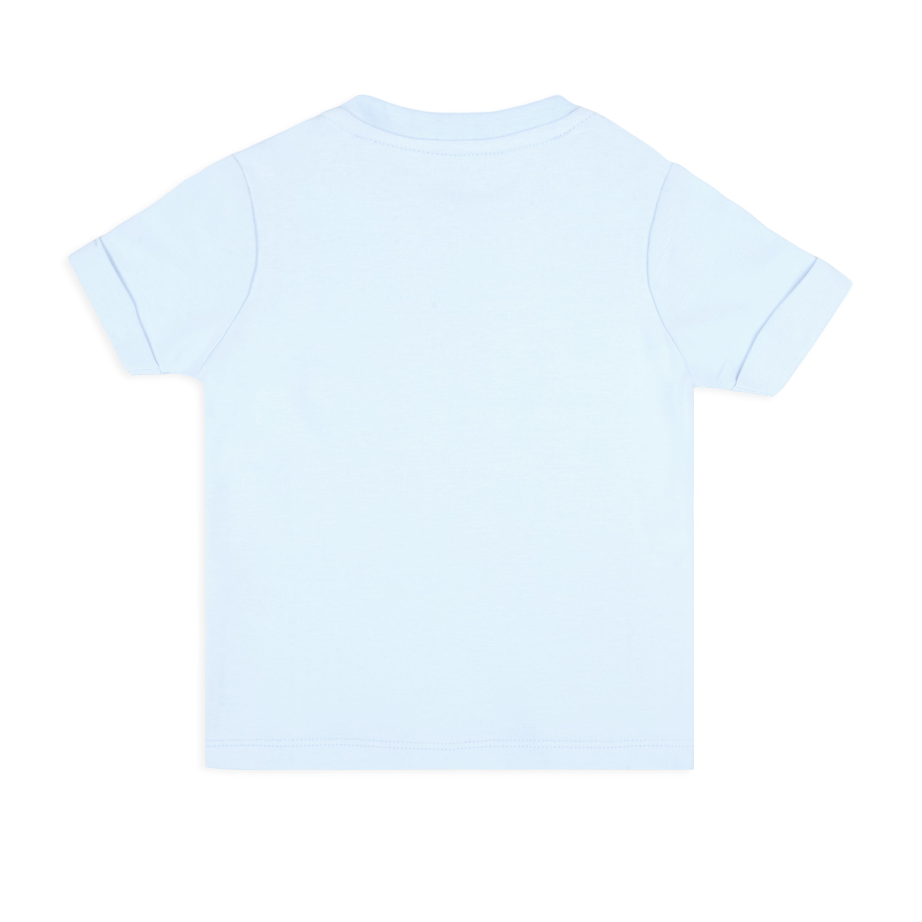 Printed Baby Girl Round Neck Tee With Double Cloth Woven Shorts - Baby Blue & White
