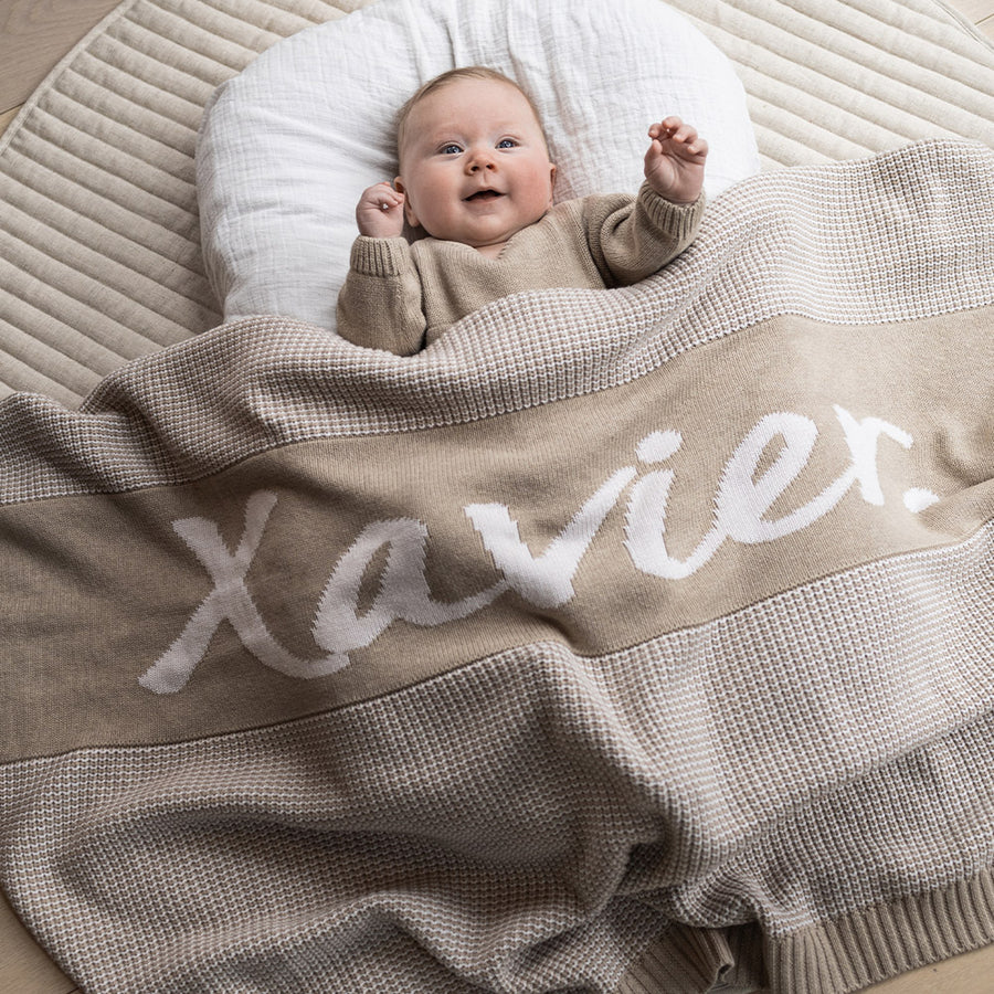 Chunky Two Tone Name Blanket - Oatmeal & Light Camel; Name: Oatmeal; Panel: Light Came