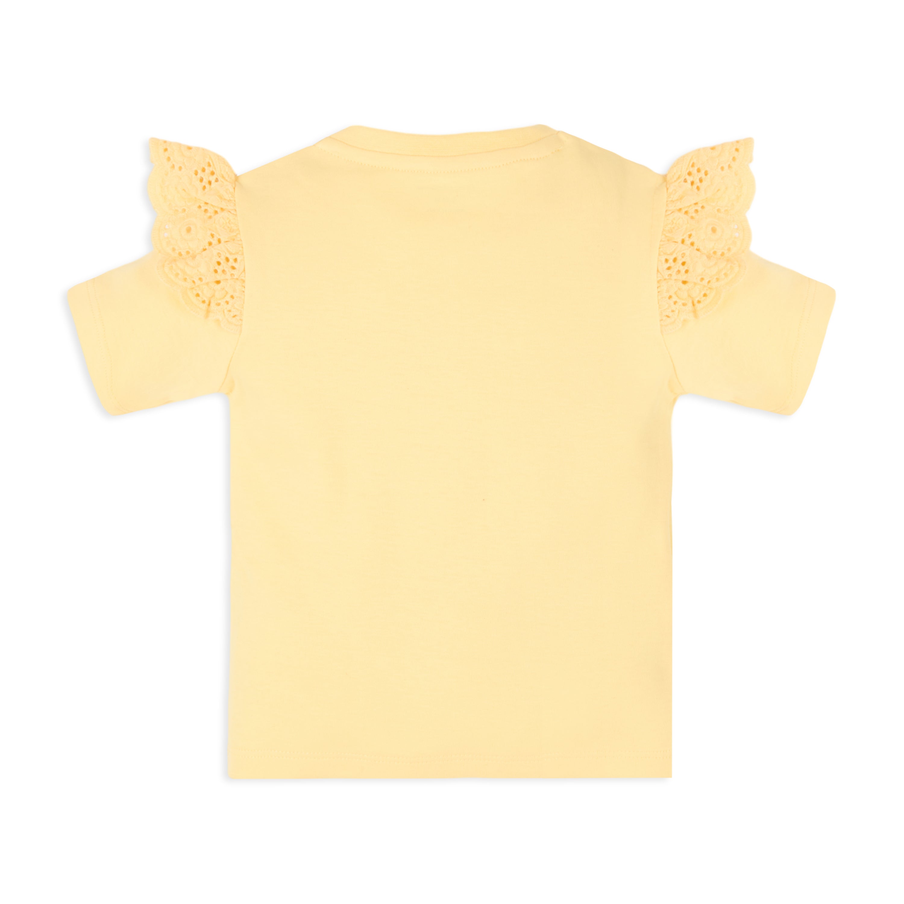 Baby Girl Puff Print Round Neck Tee With Schiffli Details Shorts - Yellow