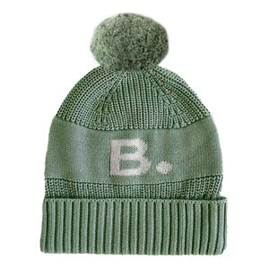 Chunky Knit Letter Beanie - Lily Pad; Letter: Ivory