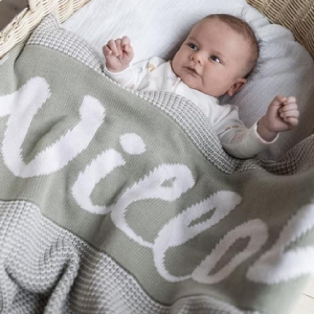 Chunky Two Tone Name Blanket - Oatmeal & Desert Sage; Name: Oatmeal; Panel: Desert Sage