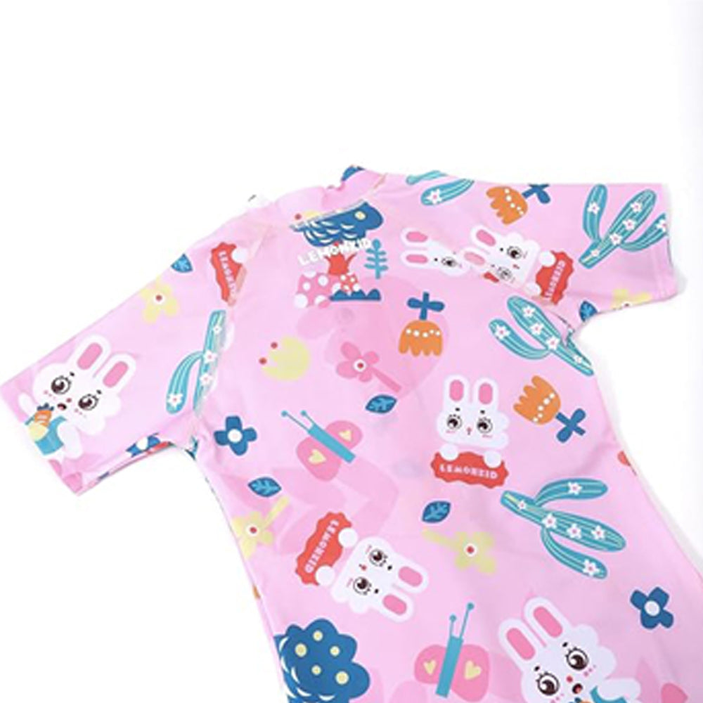 Pink Bunny Kids Swimwear with matching Swim Cap with UPF 50+