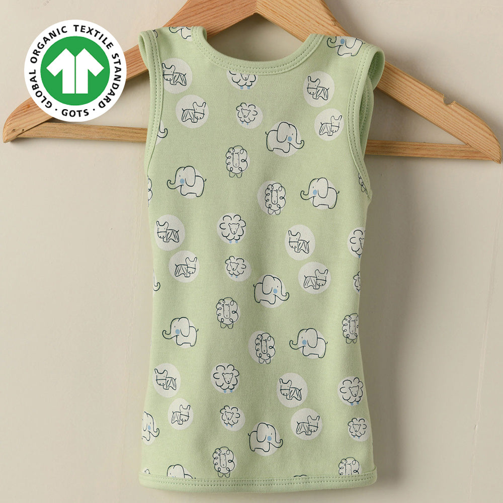 Greendigo 100% Organic Cotton Green Sleeveless Dress For Premature Baby Girls