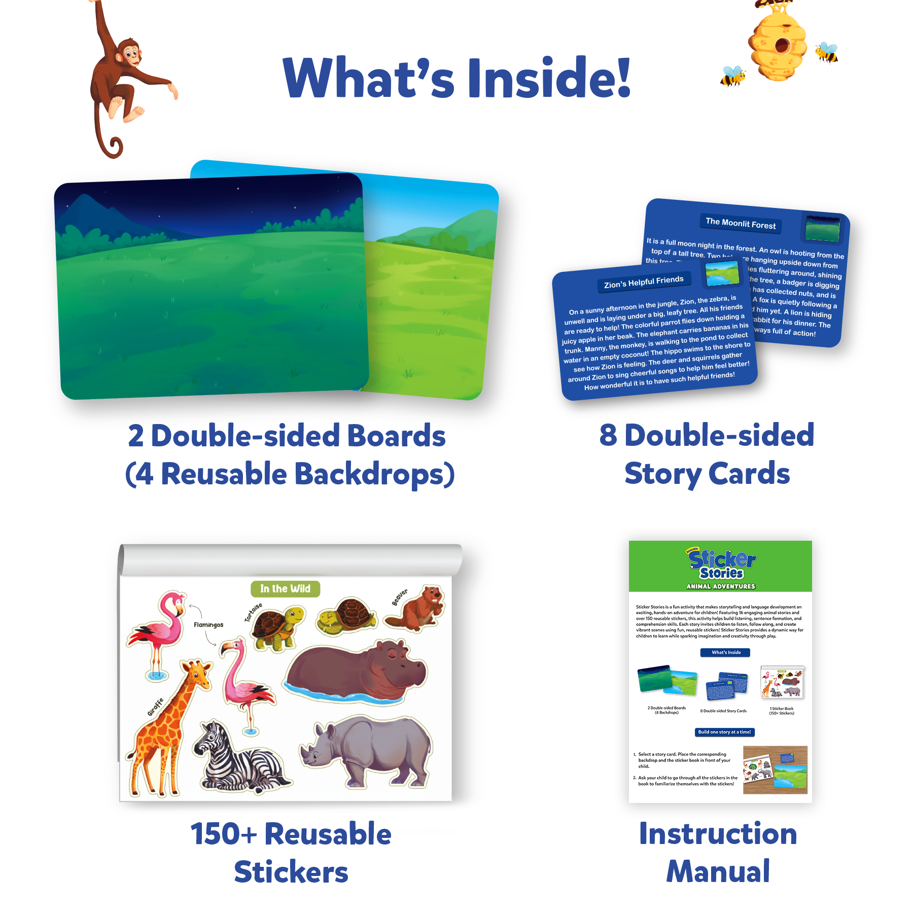 Skillmatics Art & Craft Activity - Sticker Stories Animal Adventures, Reusable Sticker Art, DIY Craft Kits, Creative Storytelling Kit, Educational Toy, Gifts for Ages 3, 4, 5, 6, 7