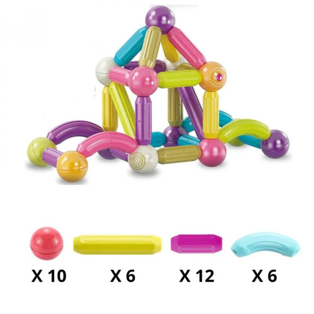 Scoobies Magnetic Balls & Sticks – 34 Pieces | DIY 2D & 3D Constructions | 360° Revolvable | Premium ABS Plastic | STEM Skill Booster | Safe & Portable