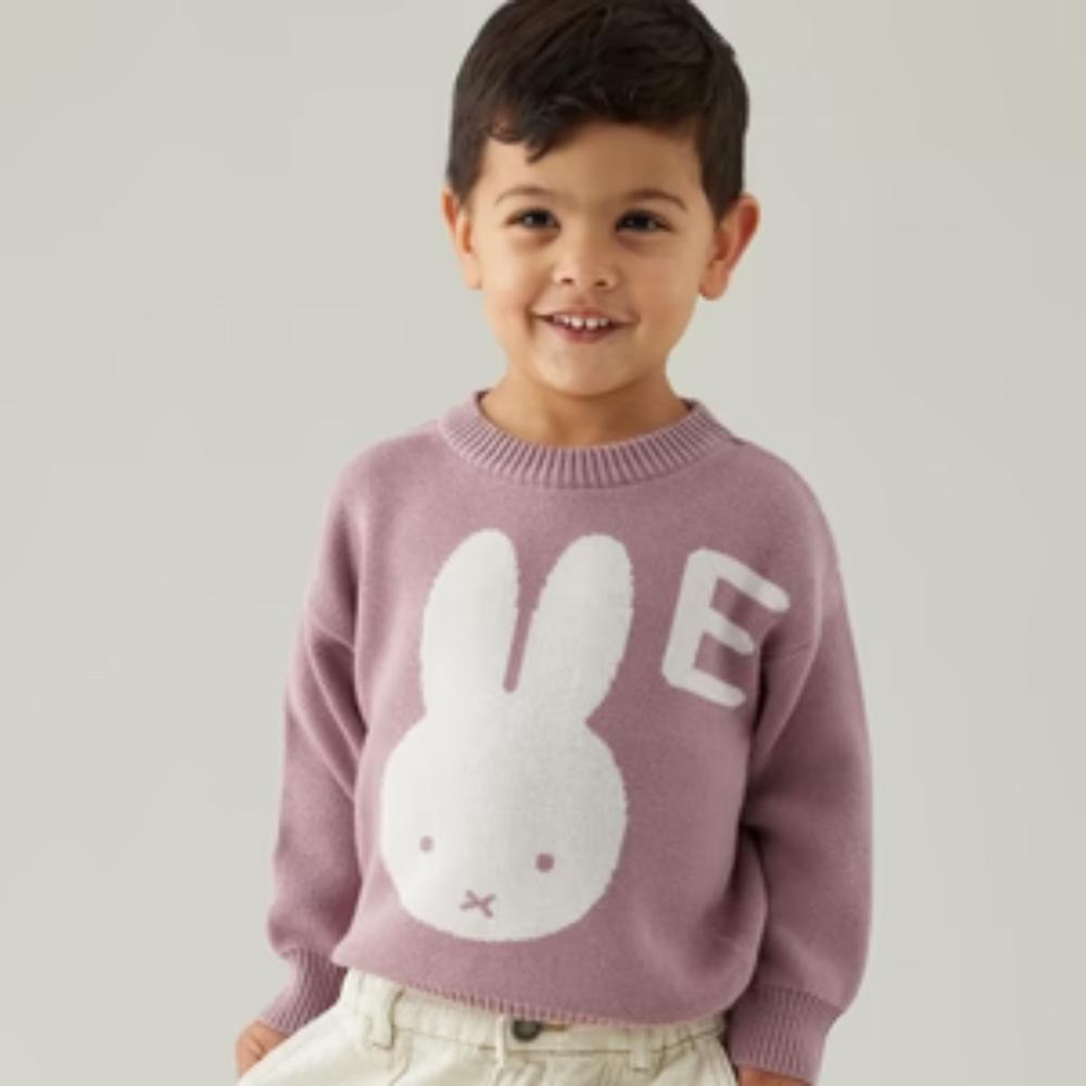 Miffy Letter Jumper - Rose Bloom; Letter: Oatmeal