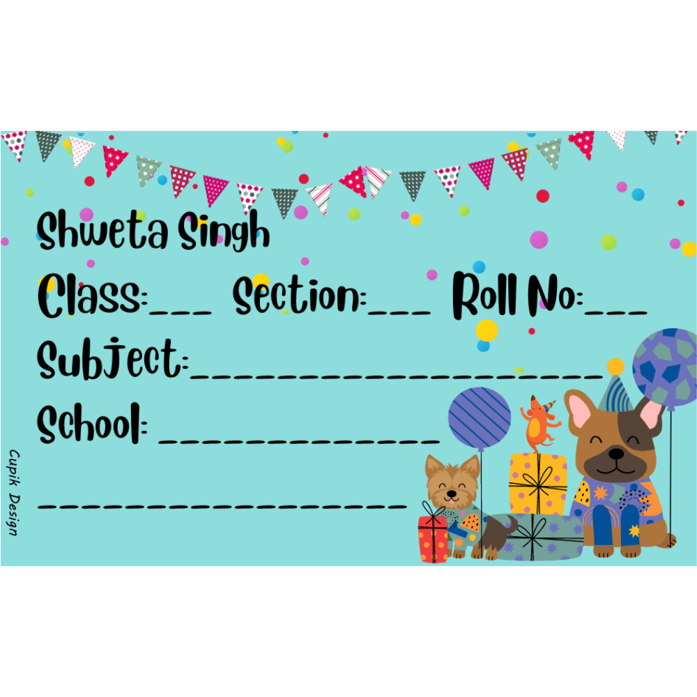 Pawty Time School Book Labels