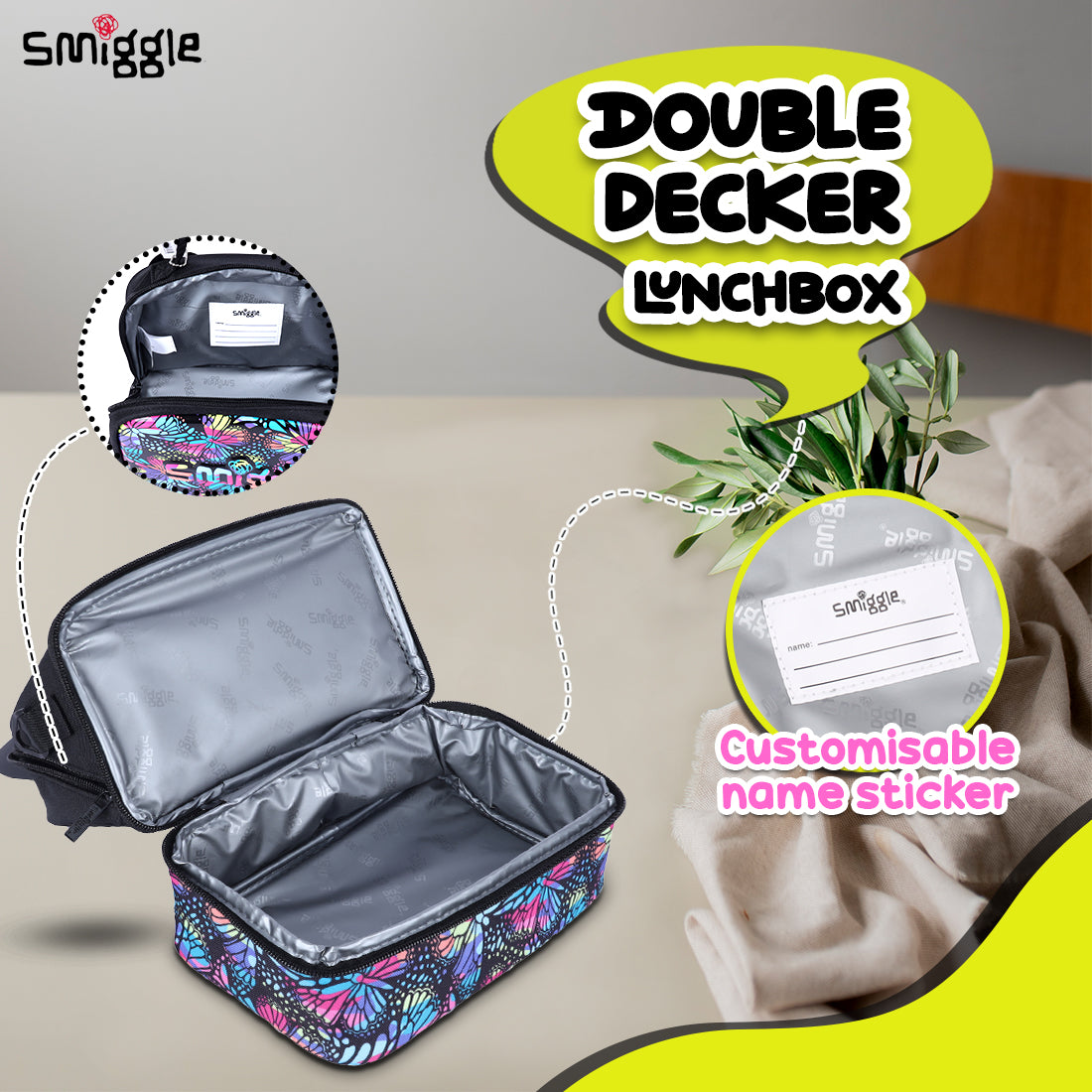 Smiggle Vivid Hardtop Lunchbox (Bag) Black Mix, 3Y+