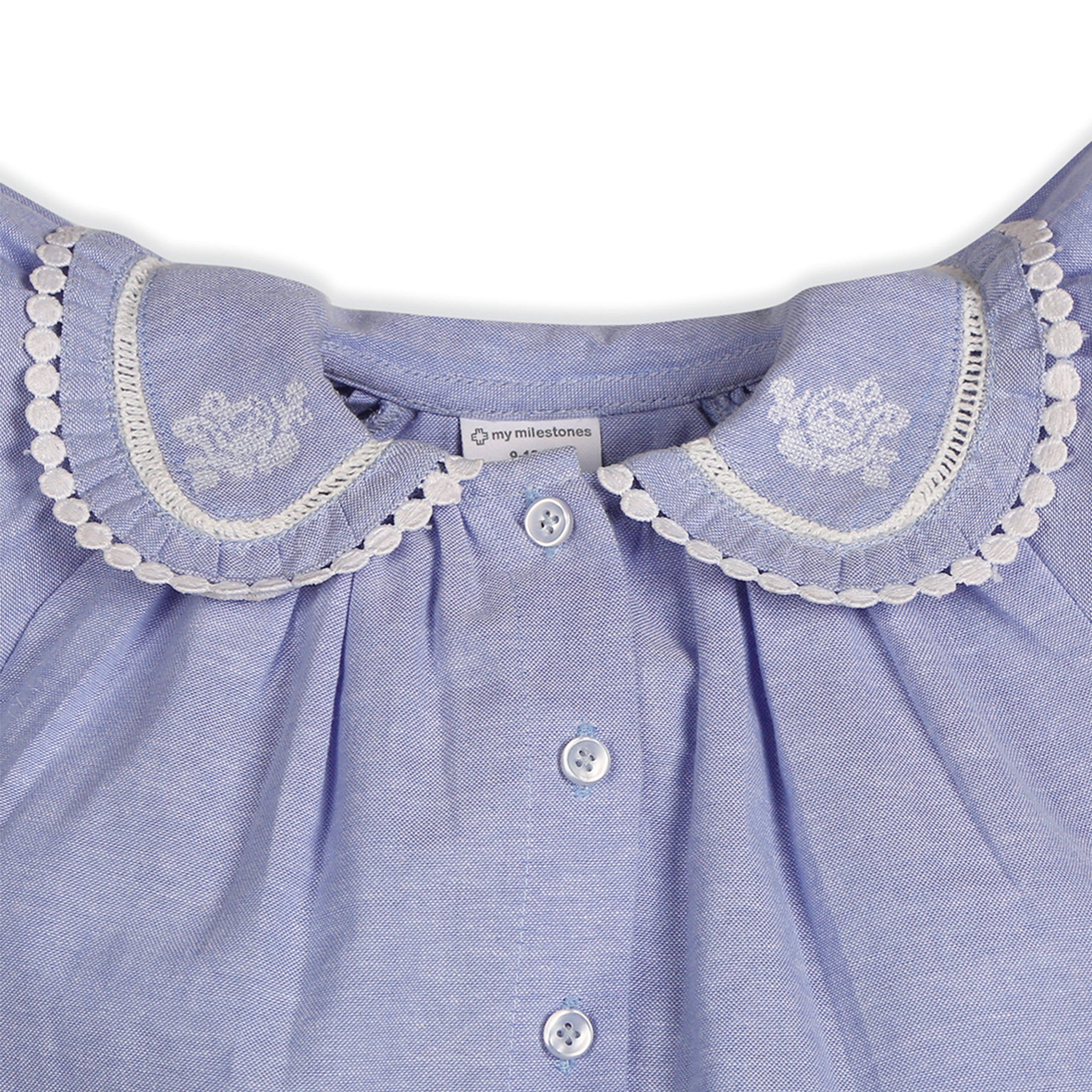 Pure Cotton Lara Sky Oxford Chambray Top with Eyelet Shorts - Blue & White